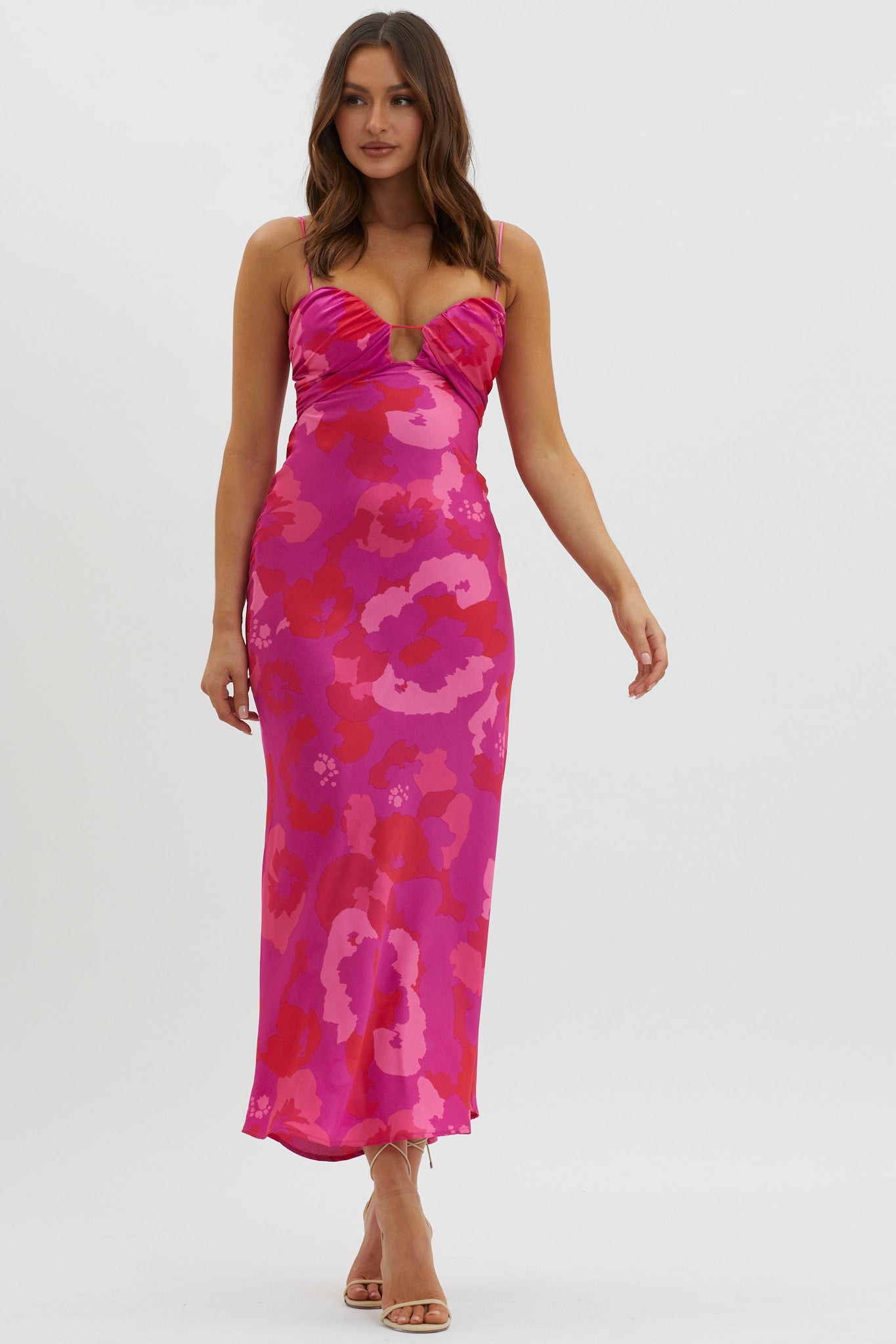 In A Daze Gathered Bust Midi Dress Pink-Maymioy