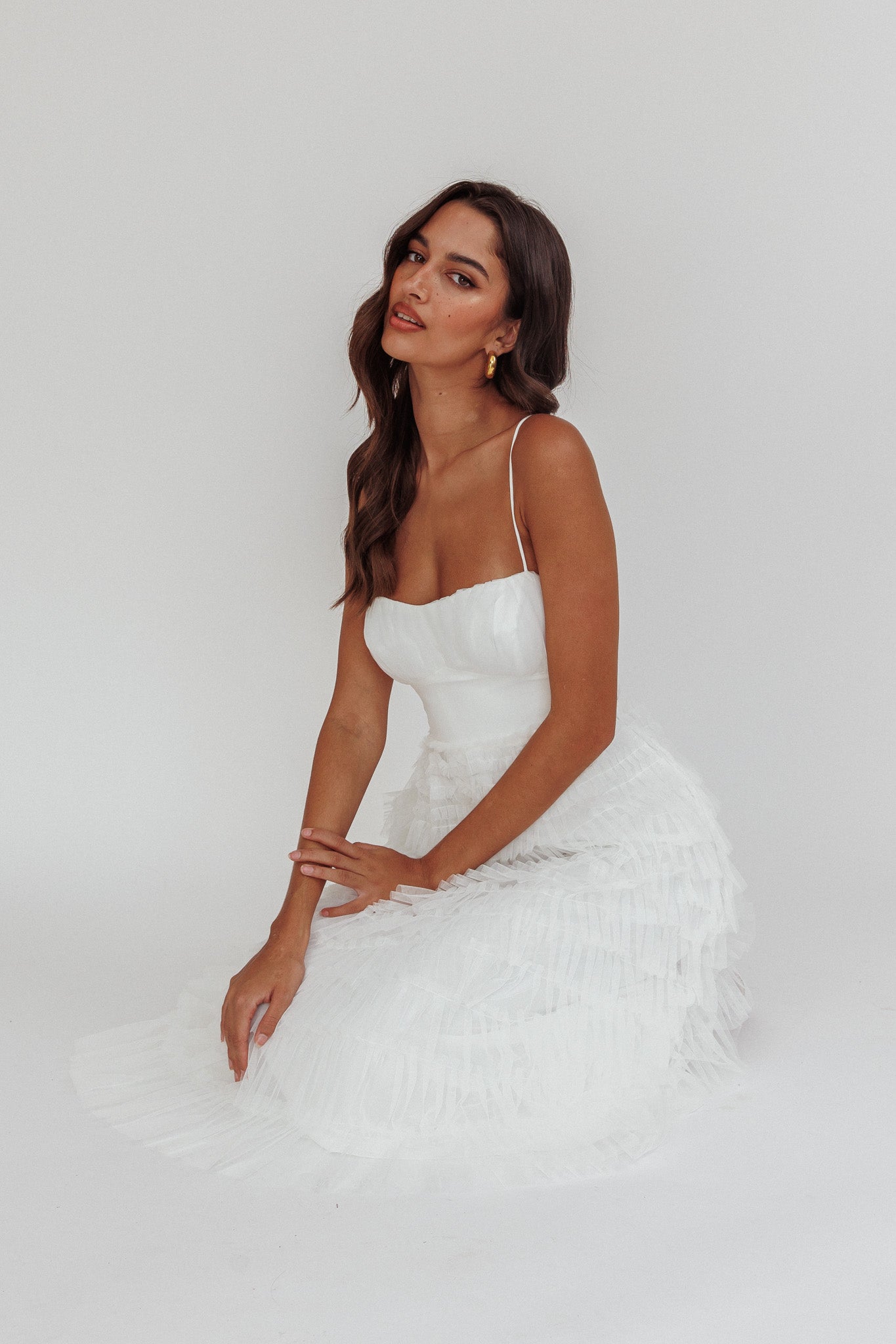 Garden Party Tiered Frill Midi Dress White-Maymioy
