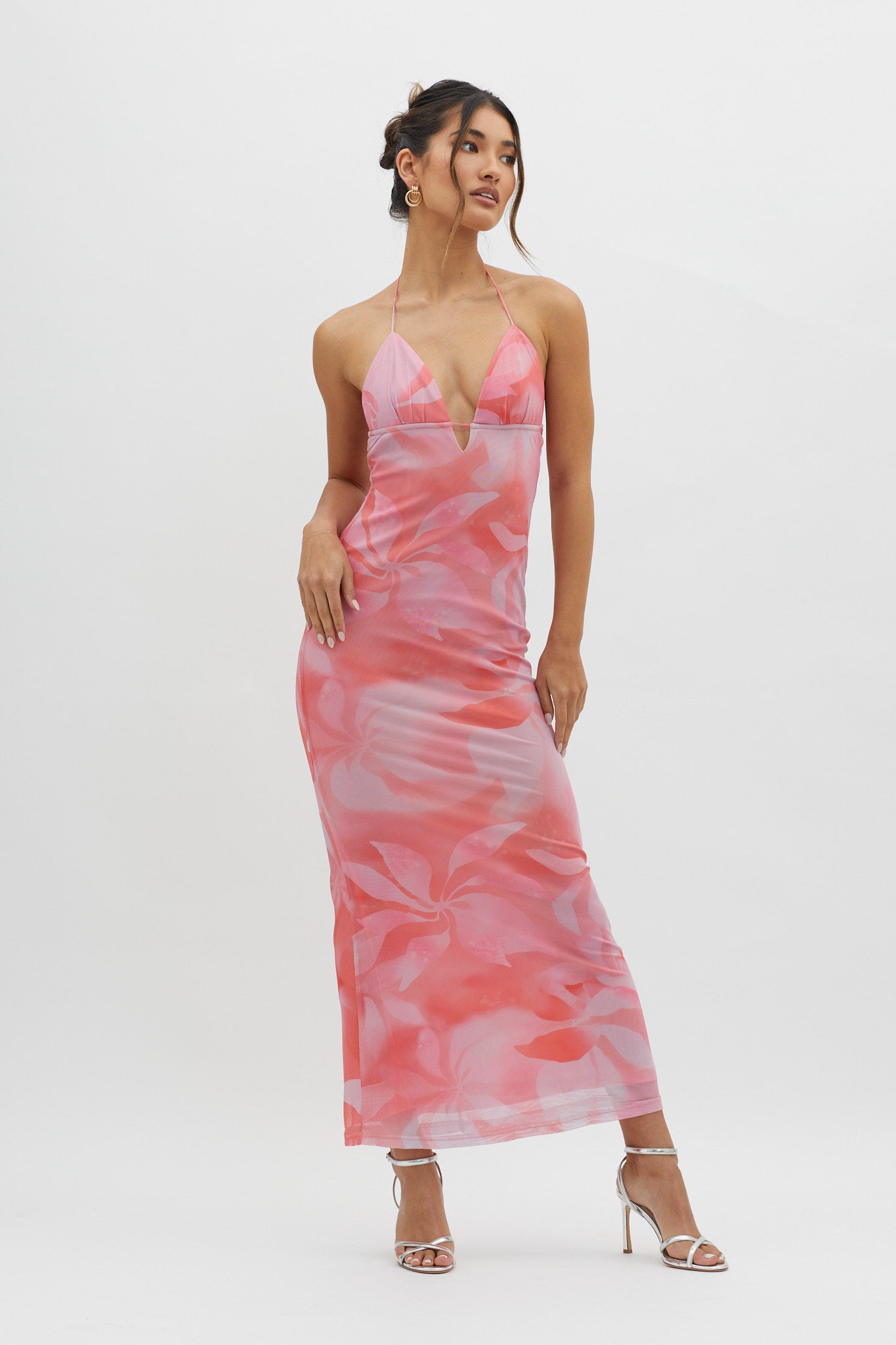 Santa Rosa Ruched Back Maxi Dress Pink-Maymioy