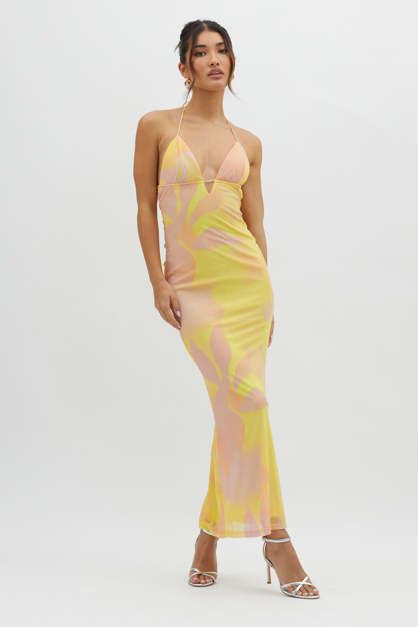 Santa Rosa Ruched Back Maxi Dress Yellow-Maymioy