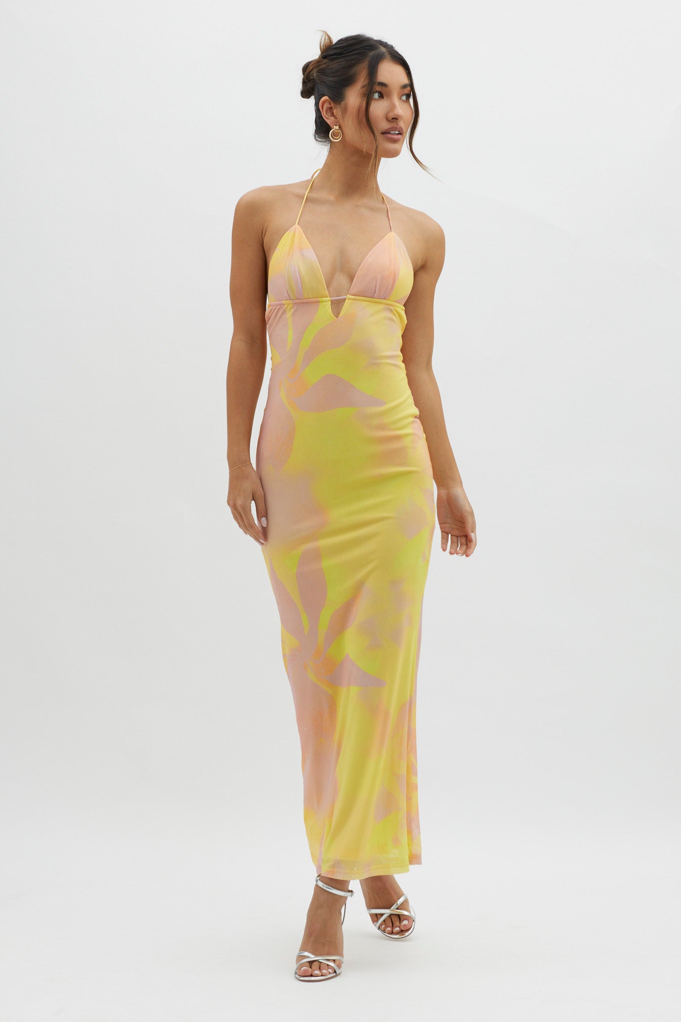 Santa Rosa Ruched Back Maxi Dress Yellow-Maymioy