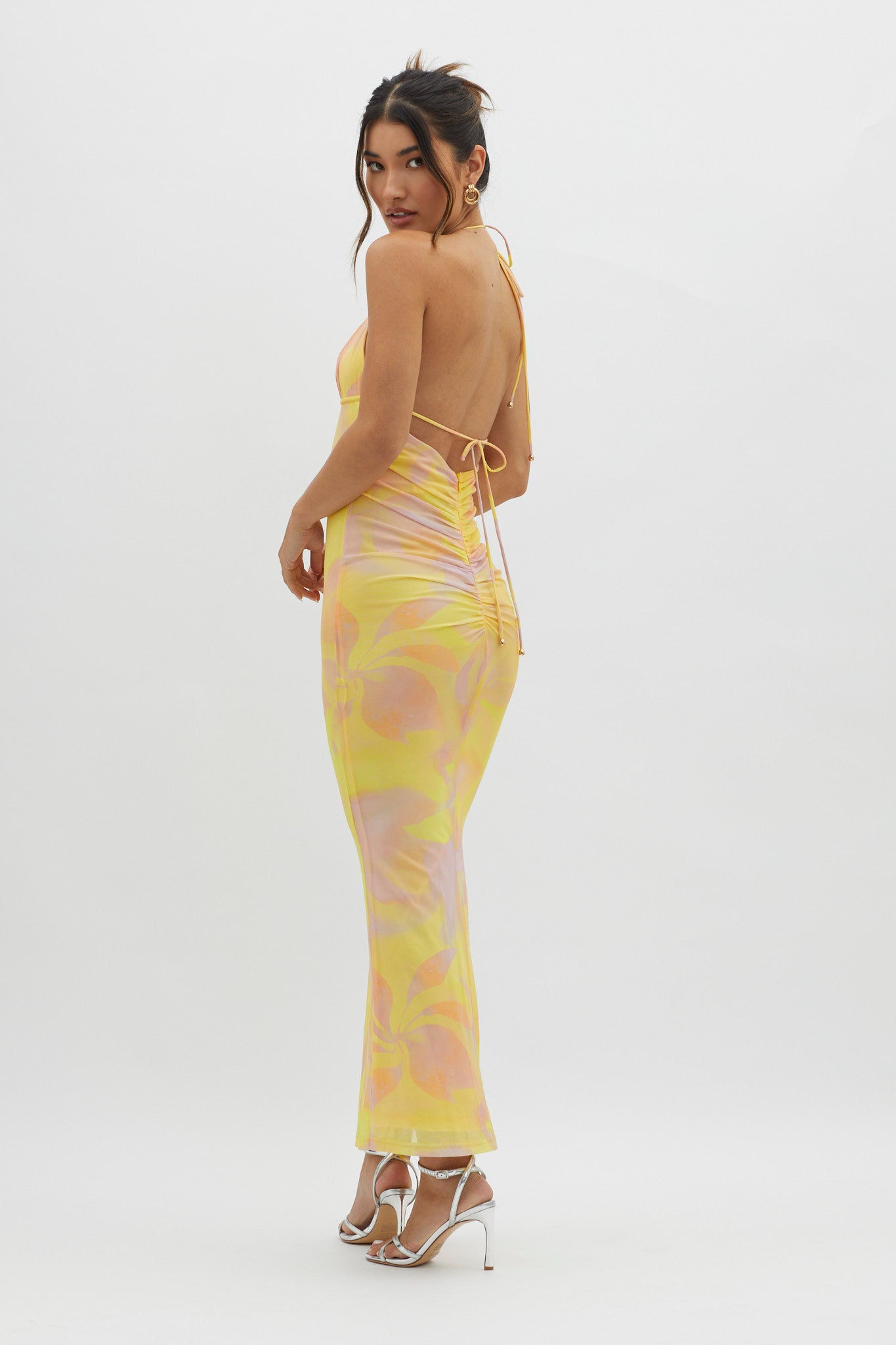 Santa Rosa Ruched Back Maxi Dress Yellow-Maymioy