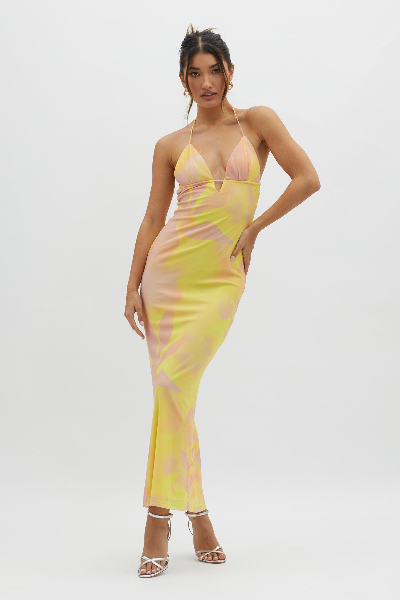 Santa Rosa Ruched Back Maxi Dress Yellow-Maymioy