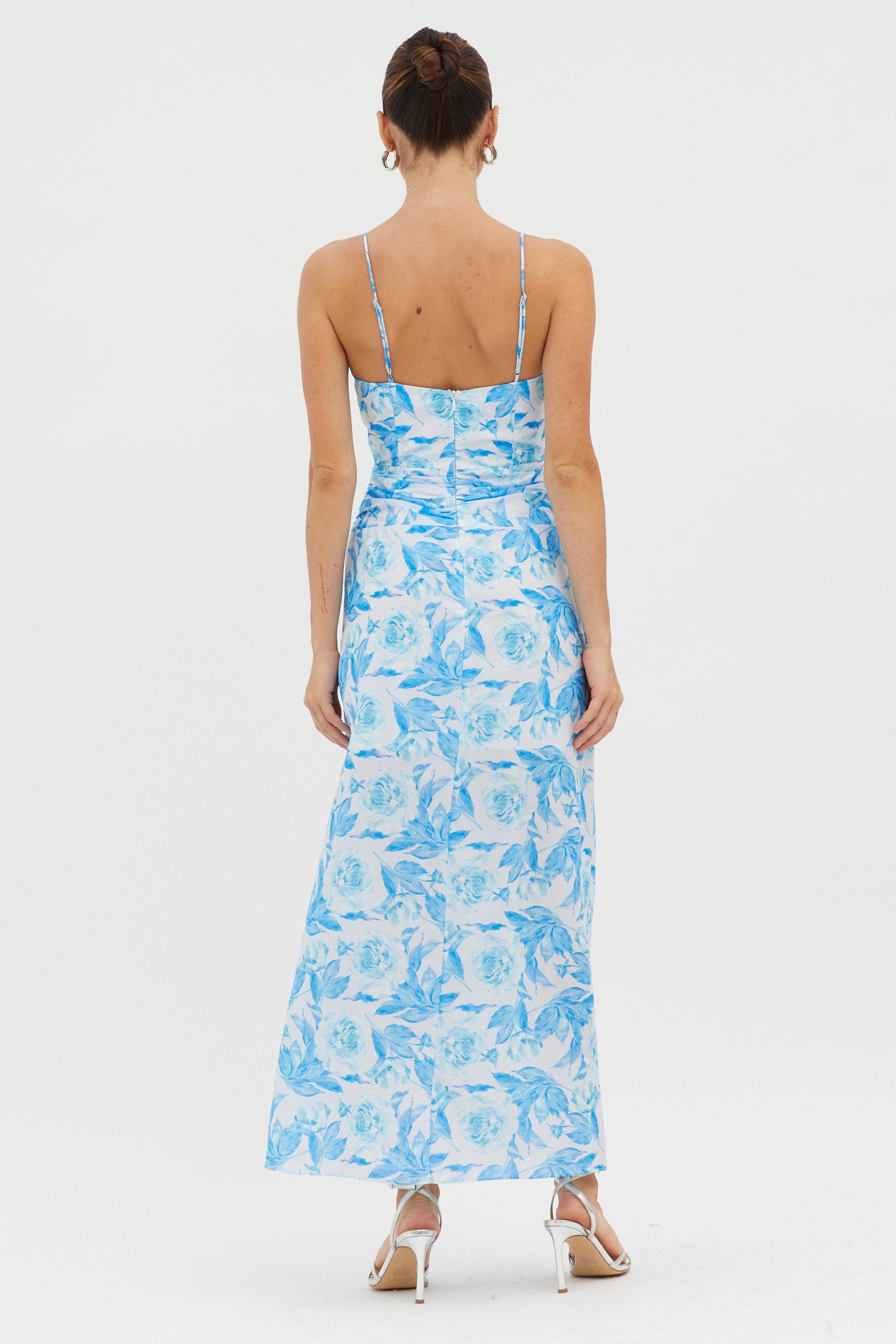 Serif Ruffle Trim Split Maxi Dress Blue-Maymioy