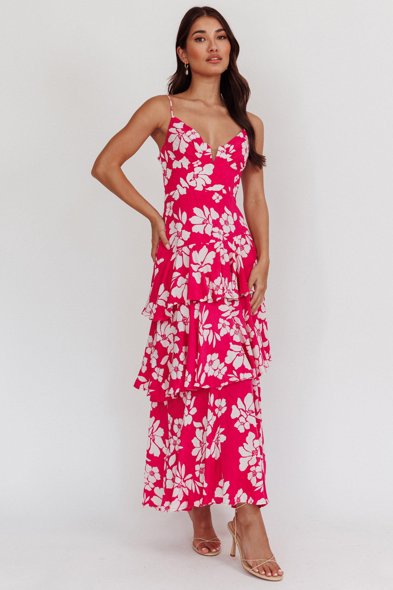 Carlo Tiered Ruffle Maxi Dress Pink-Maymioy