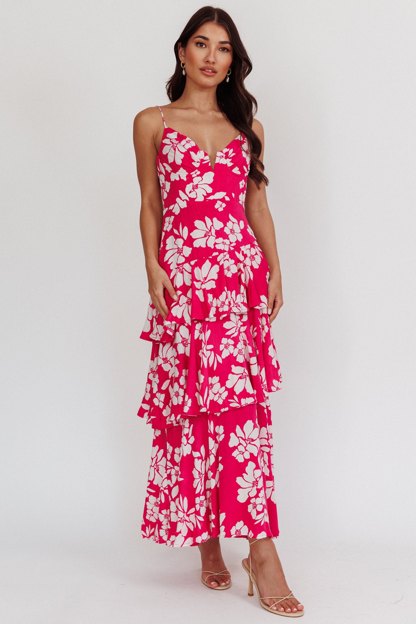 Carlo Tiered Ruffle Maxi Dress Pink-Maymioy