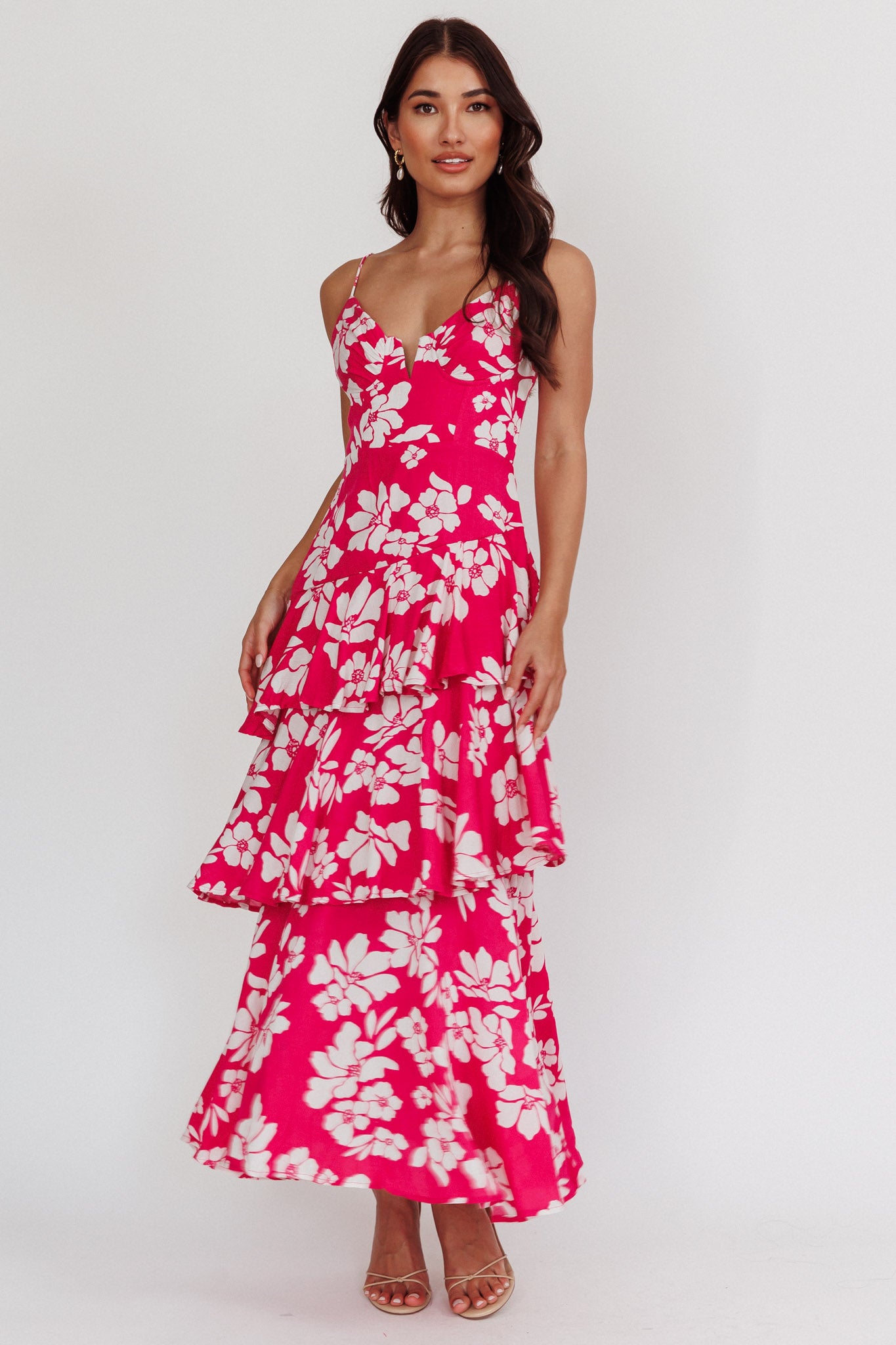 Carlo Tiered Ruffle Maxi Dress Pink-Maymioy