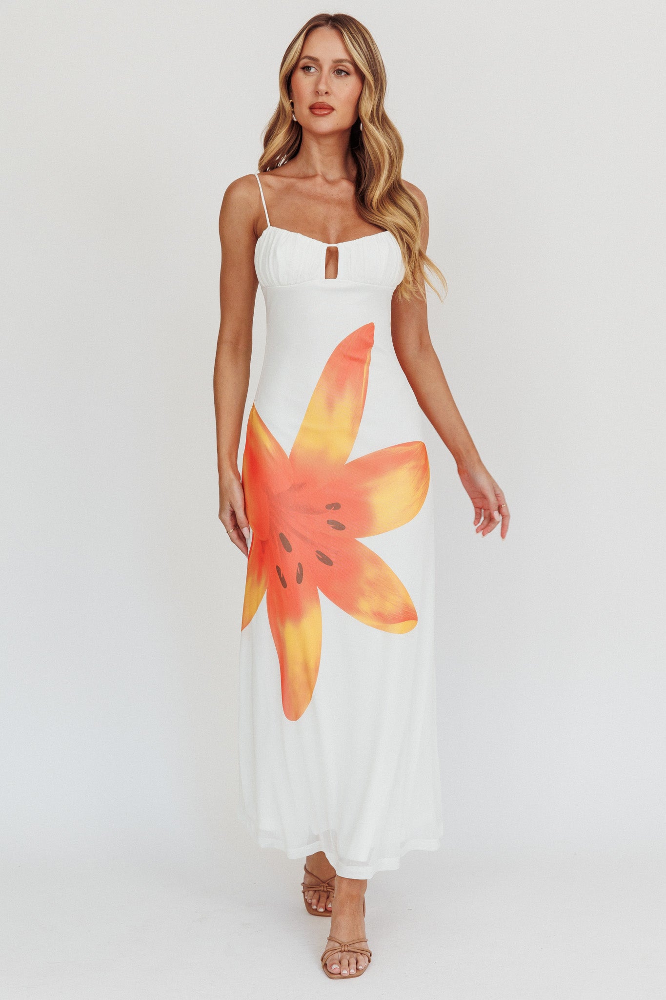 Kailua Floral Print Maxi Dress White-Maymioy