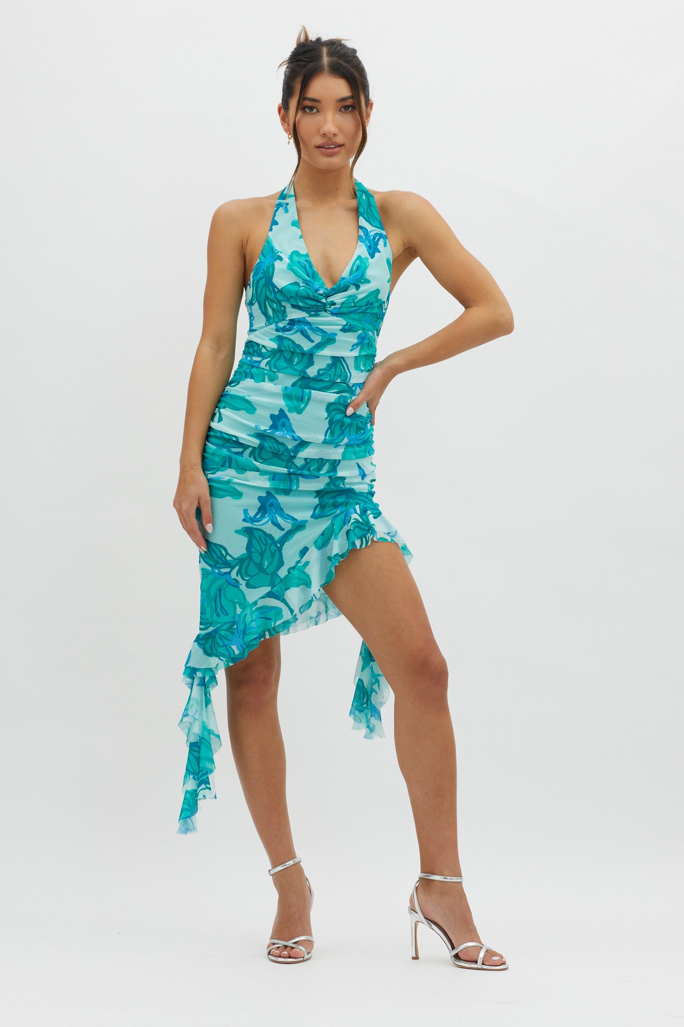 Get It Started Halterneck Ruffle Mini Dress Green-Maymioy