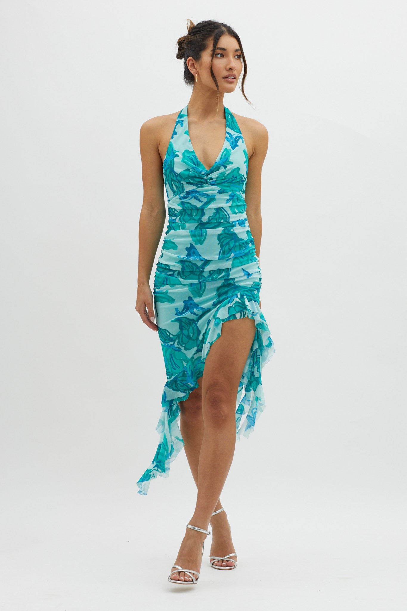 Get It Started Halterneck Ruffle Mini Dress Green-Maymioy