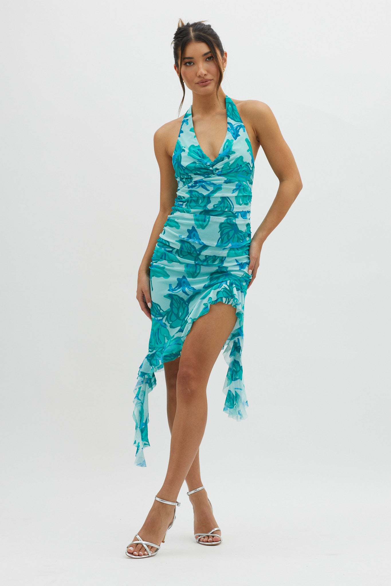 Get It Started Halterneck Ruffle Mini Dress Green-Maymioy
