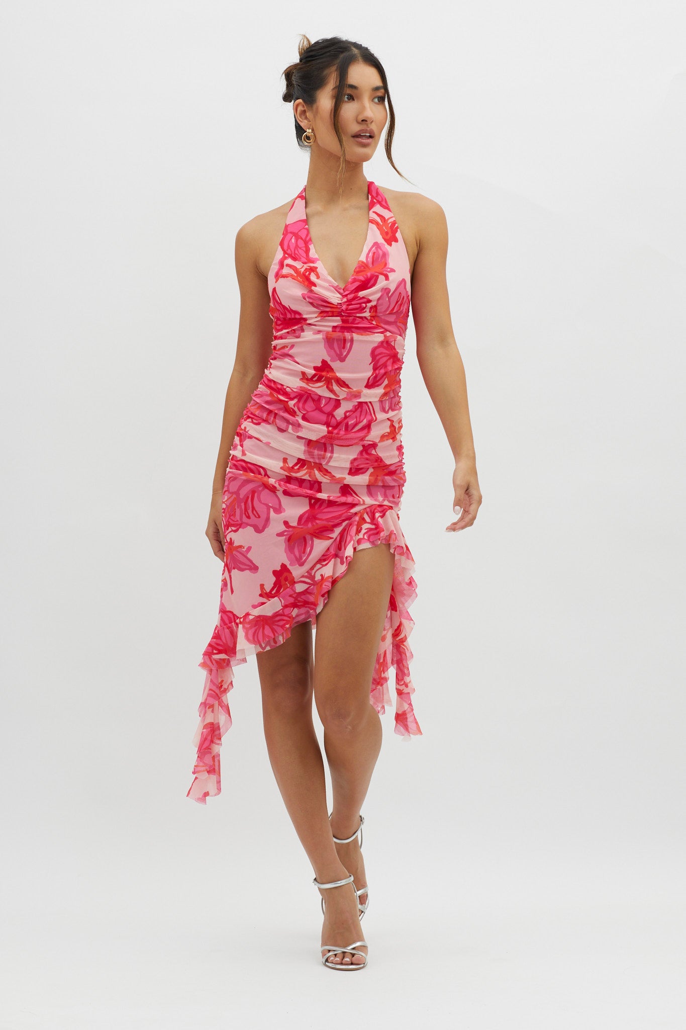 Get It Started Halterneck Ruffle Mini Dress Red-Maymioy