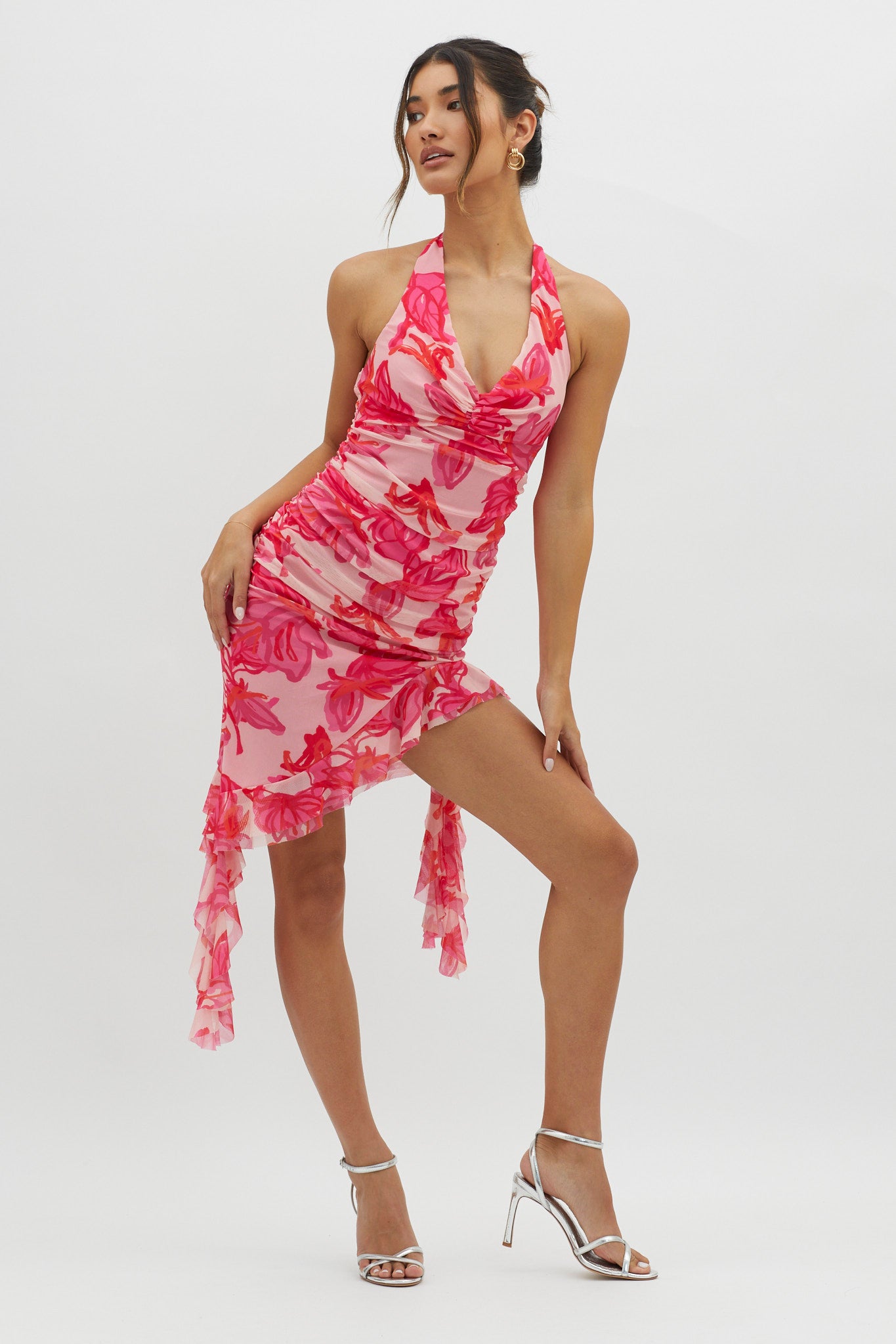 Get It Started Halterneck Ruffle Mini Dress Red-Maymioy