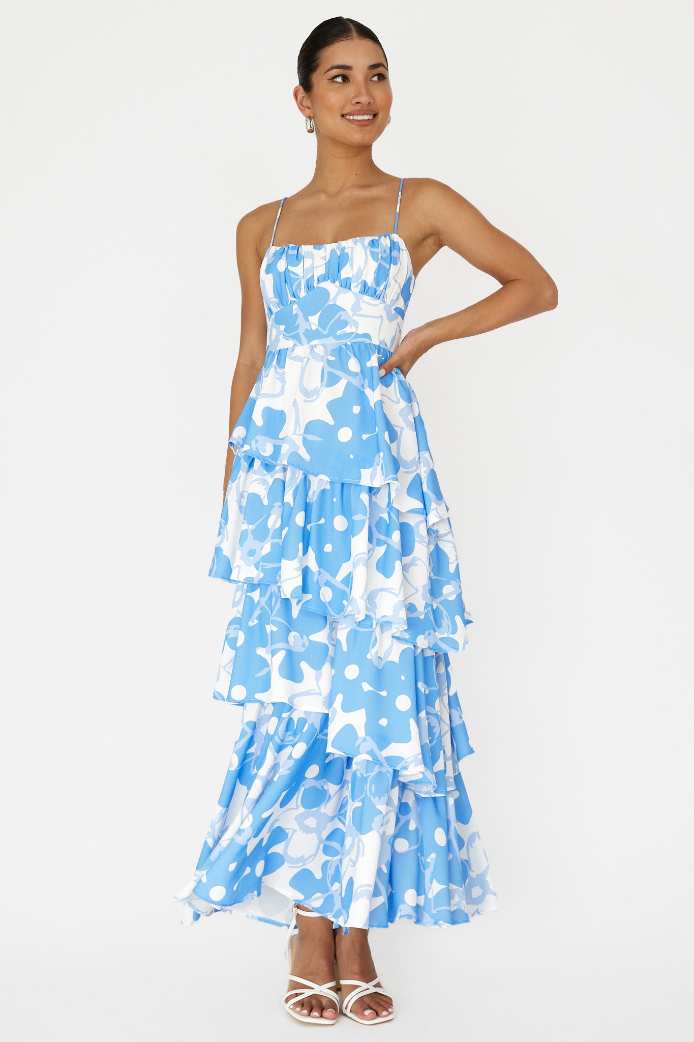 Hopeful Tiered Layered Maxi Dress Blue-Maymioy