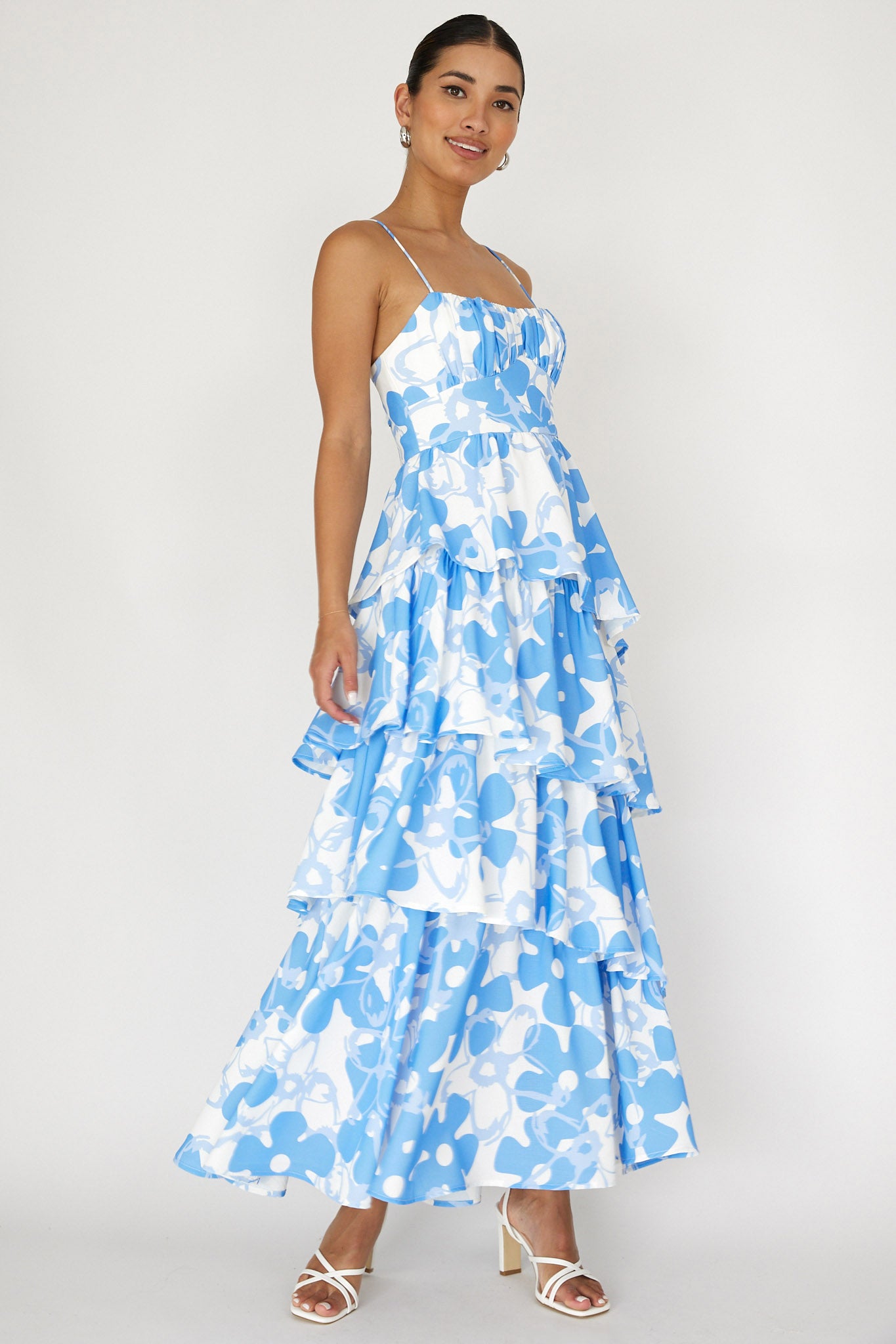 Hopeful Tiered Layered Maxi Dress Blue-Maymioy