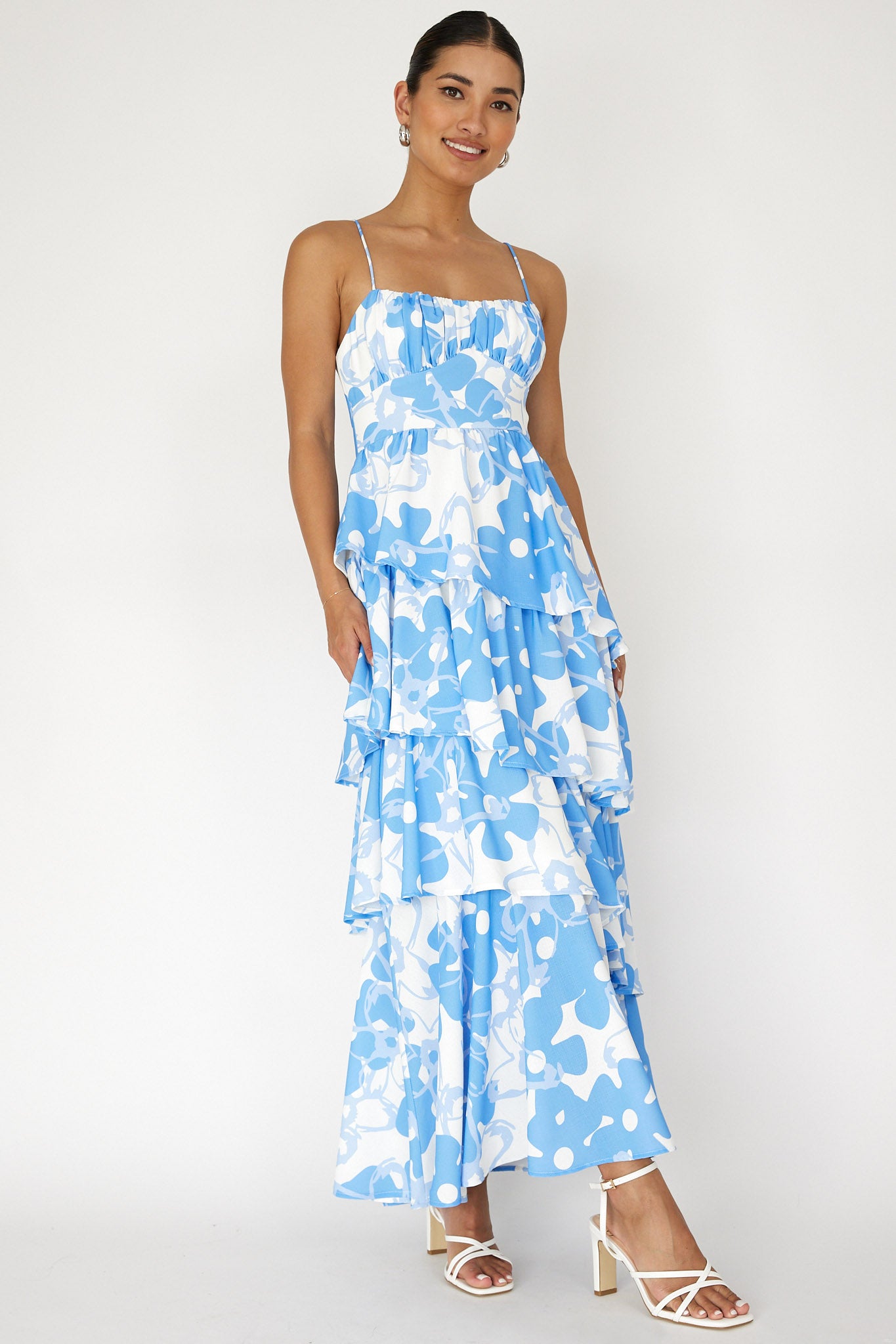 Hopeful Tiered Layered Maxi Dress Blue-Maymioy