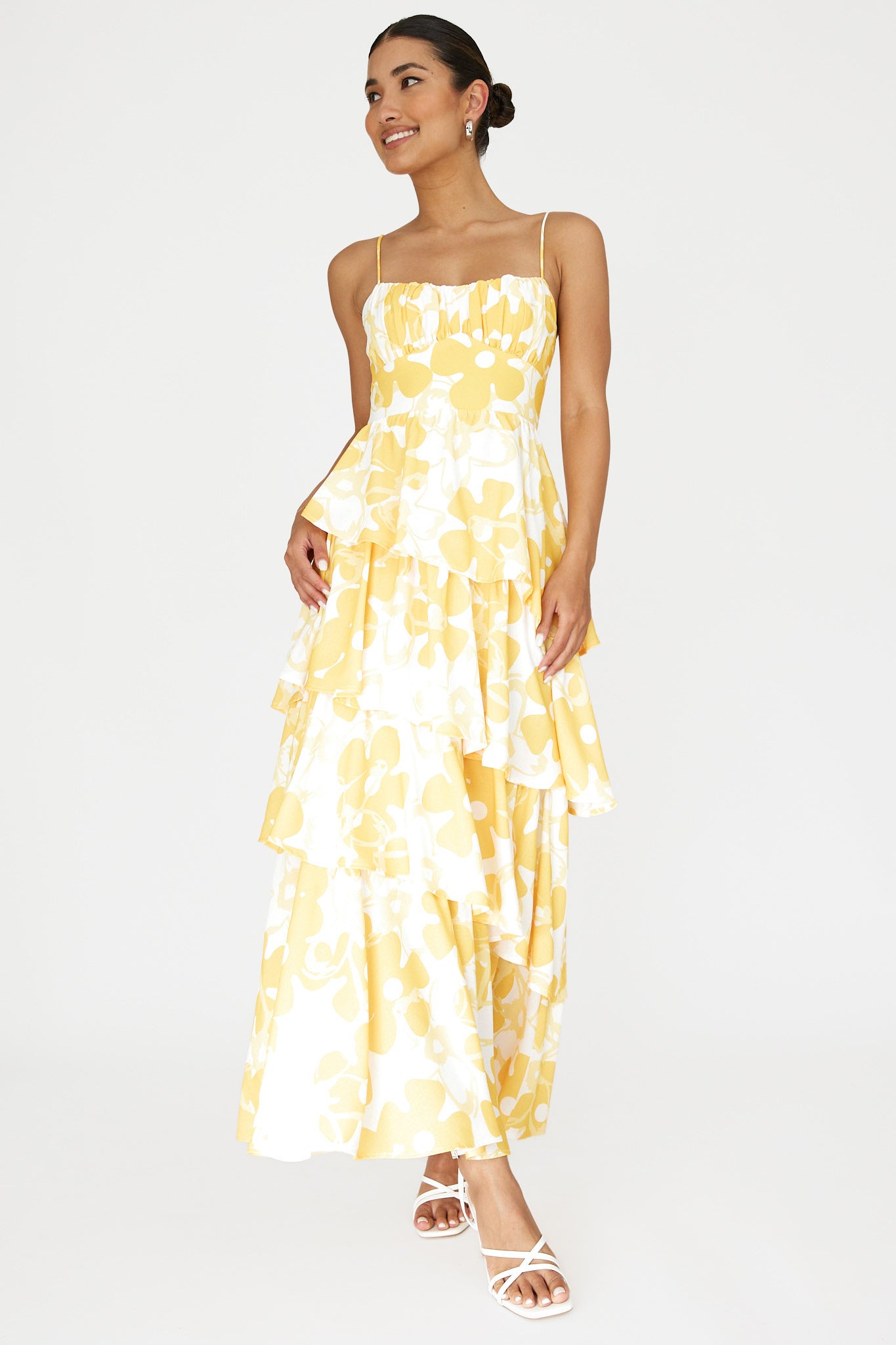 Hopeful Tiered Layered Maxi Dress Yellow-Maymioy