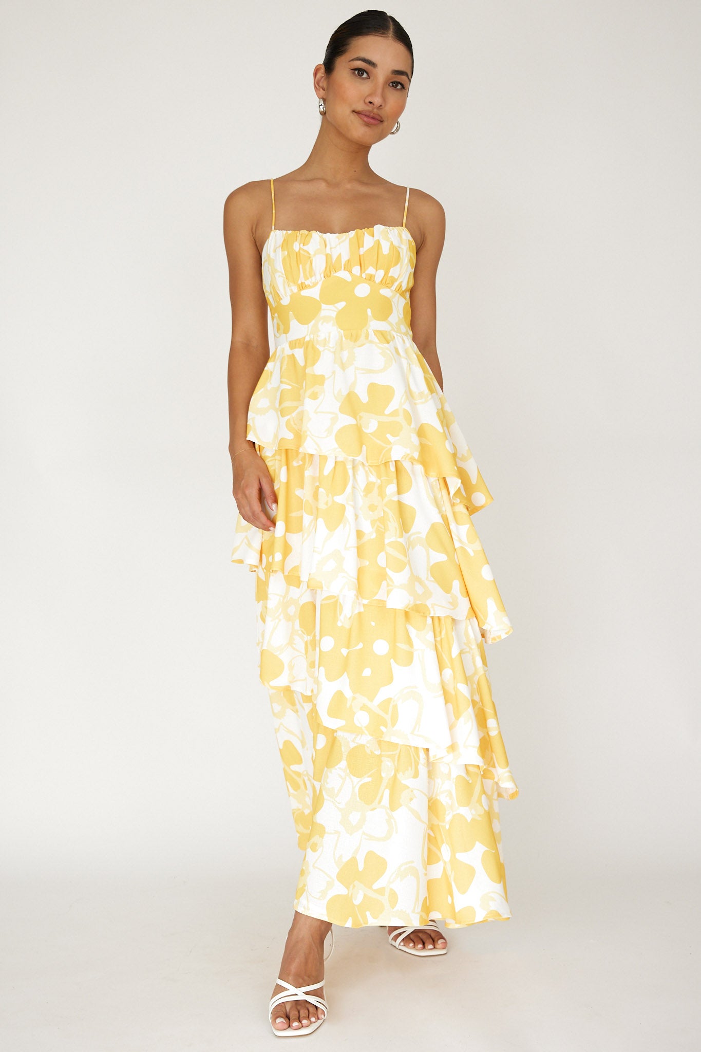 Hopeful Tiered Layered Maxi Dress Yellow-Maymioy
