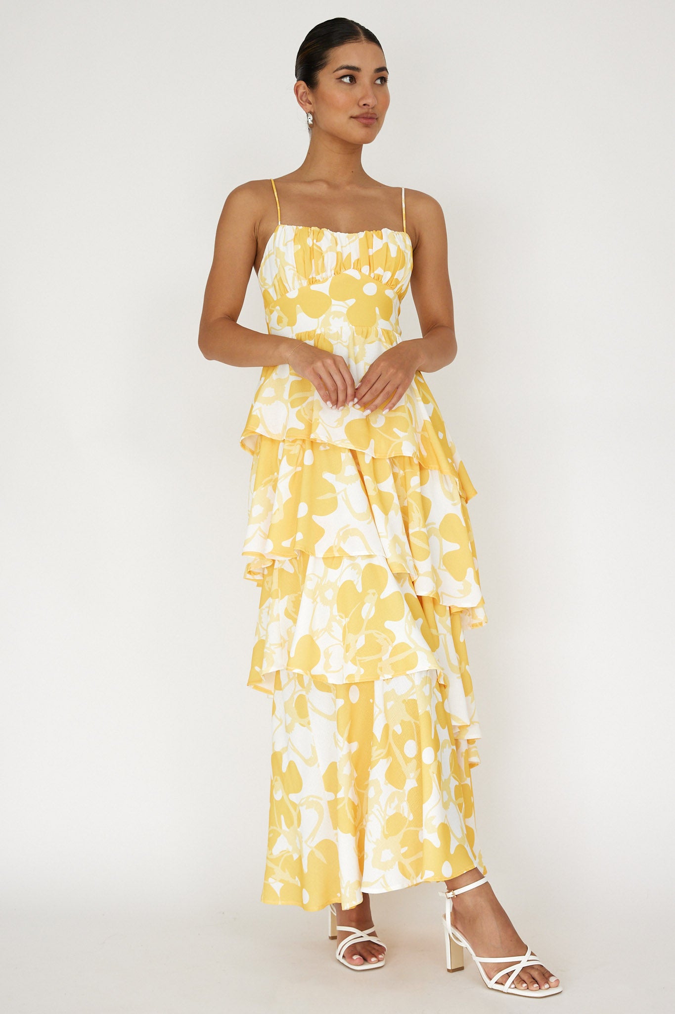 Hopeful Tiered Layered Maxi Dress Yellow-Maymioy