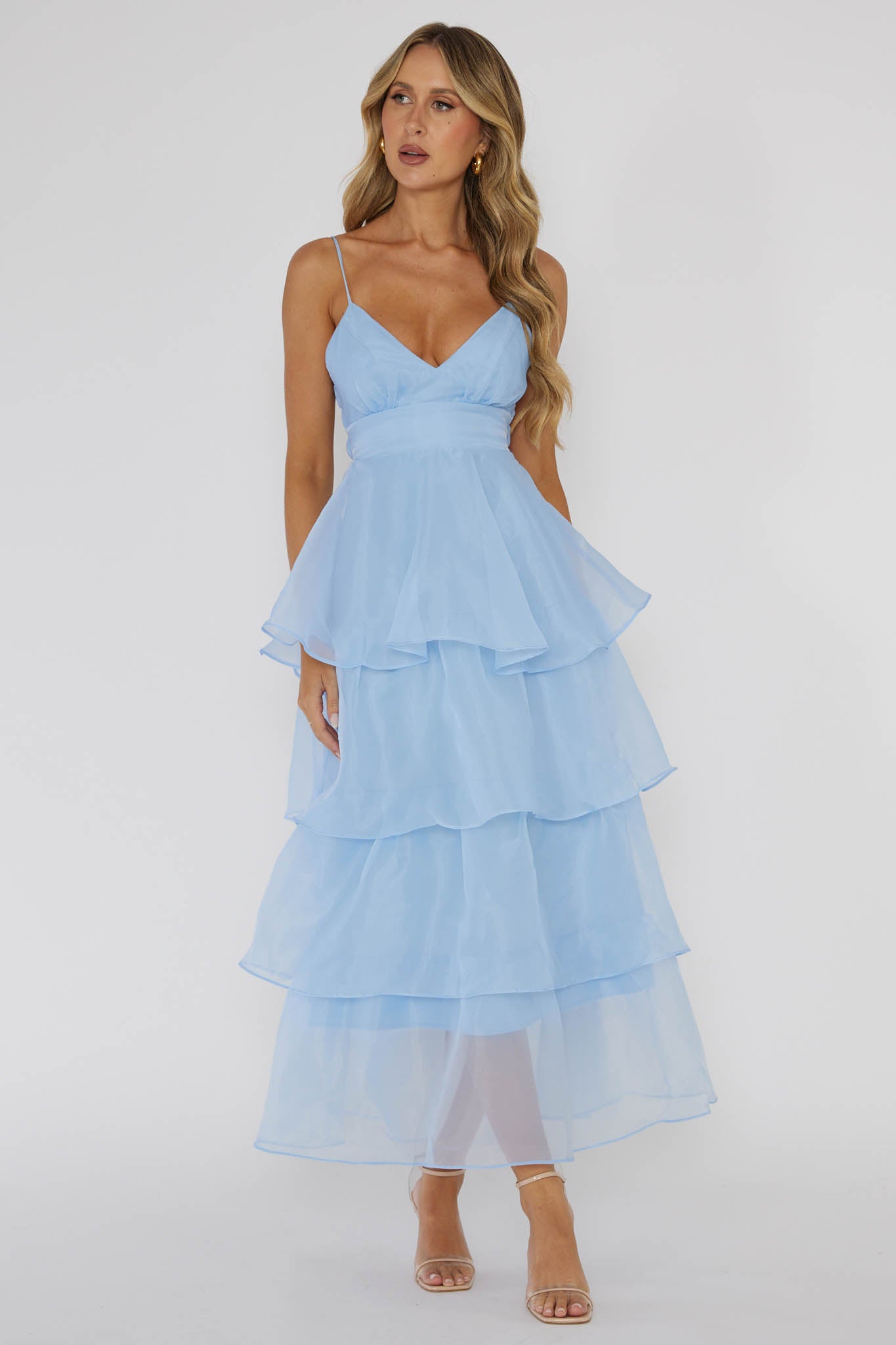 Made For You Tiered Ruffle Midi Dress Blue-Maymioy