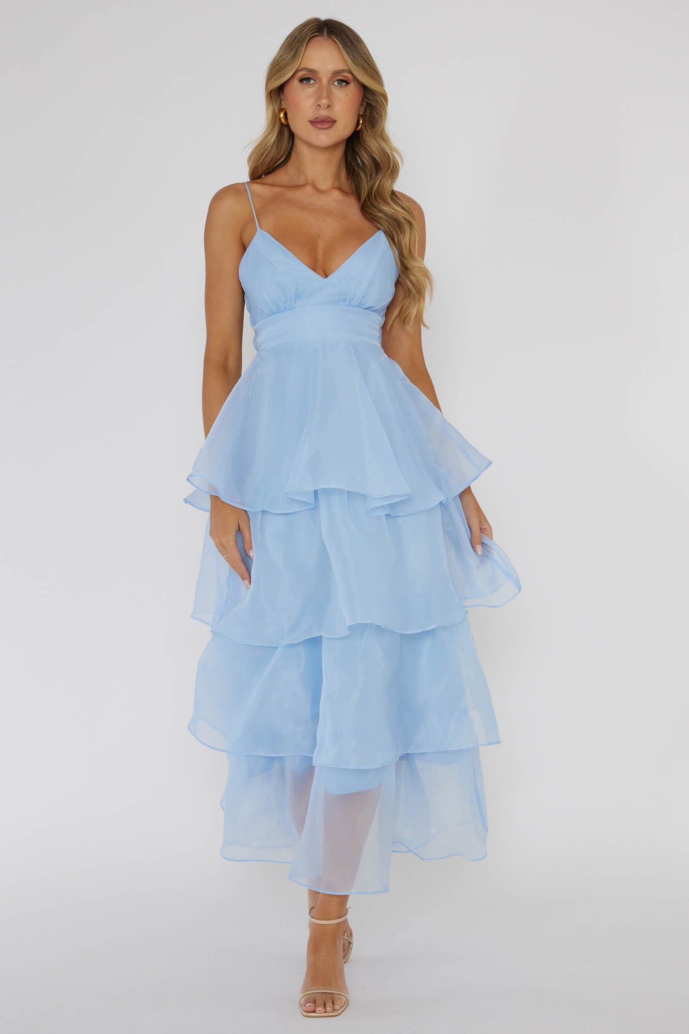 Made For You Tiered Ruffle Midi Dress Blue-Maymioy