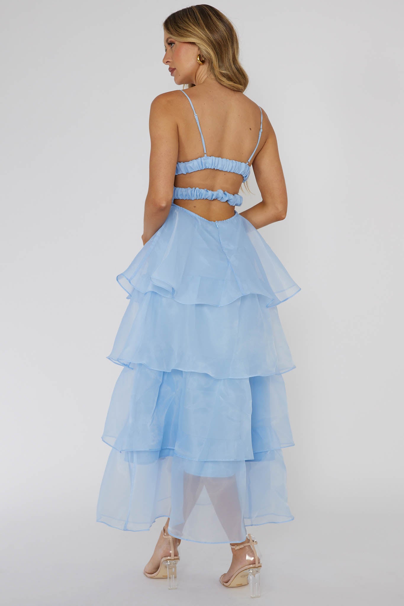 Made For You Tiered Ruffle Midi Dress Blue-Maymioy