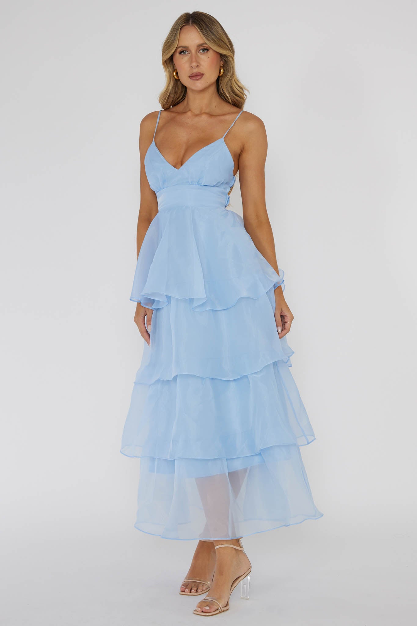 Made For You Tiered Ruffle Midi Dress Blue-Maymioy