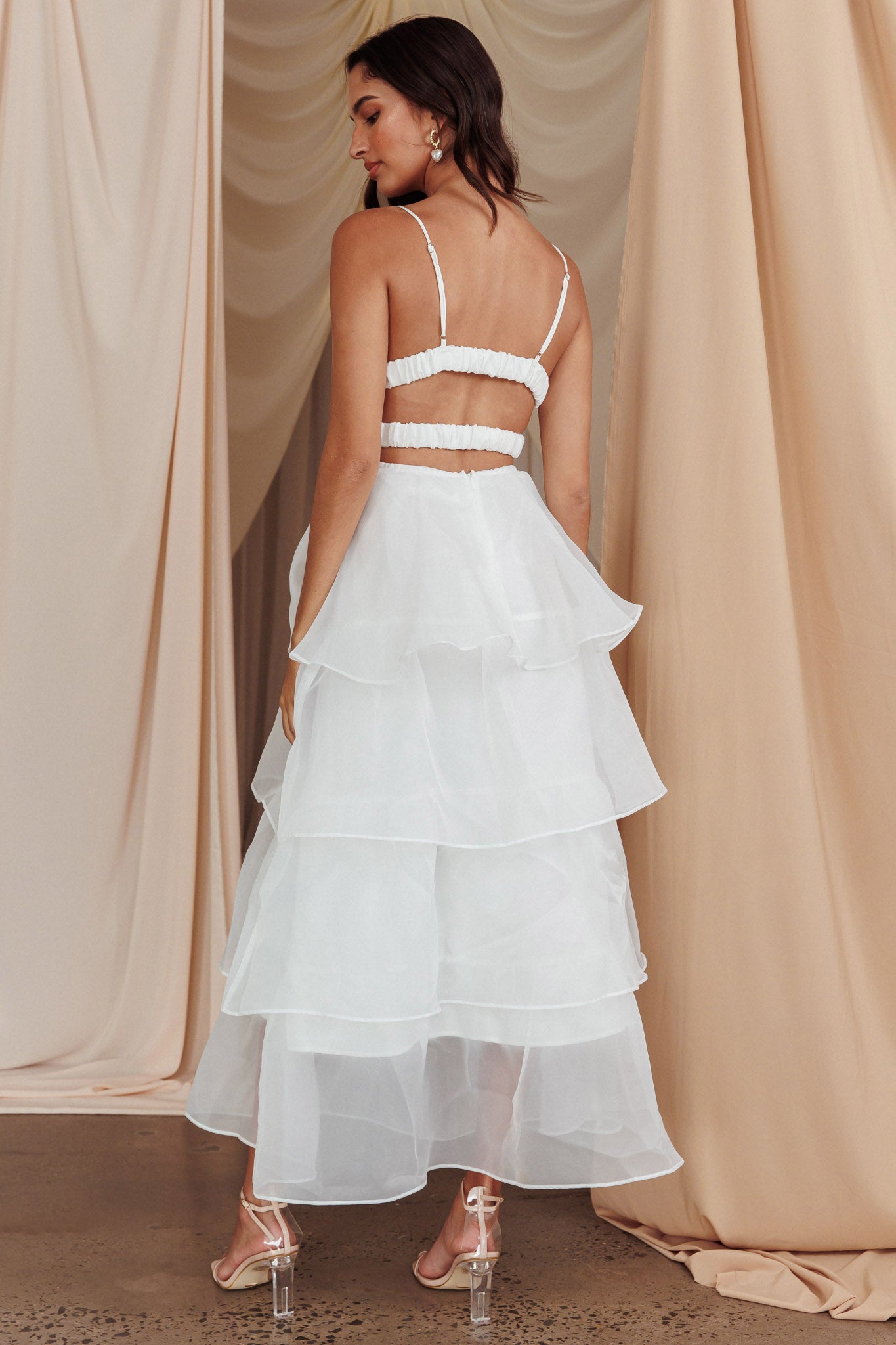 Made For You Tiered Ruffle Midi Dress White-Maymioy