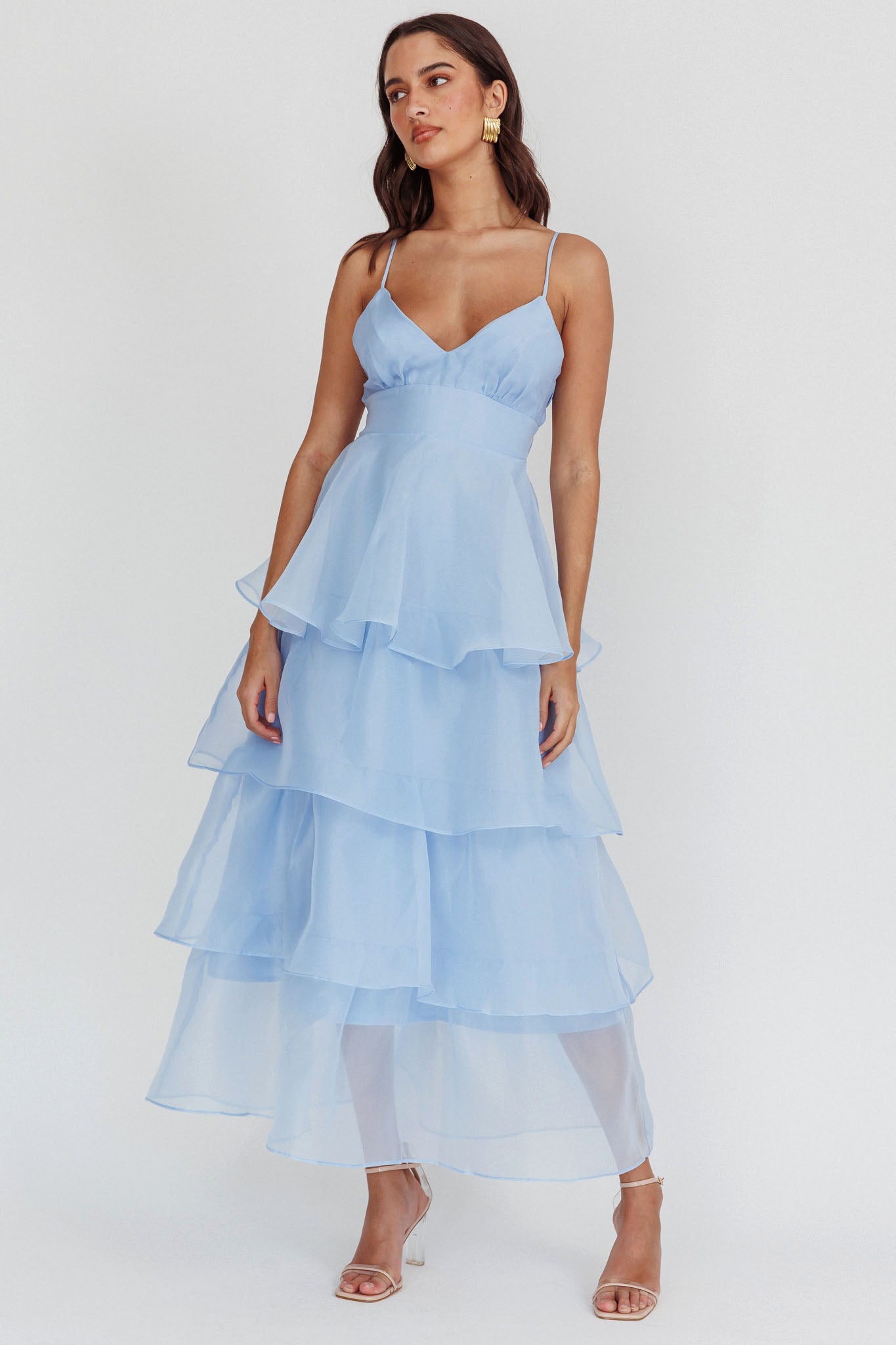 Made For You Tiered Ruffle Midi Dress Blue-Maymioy