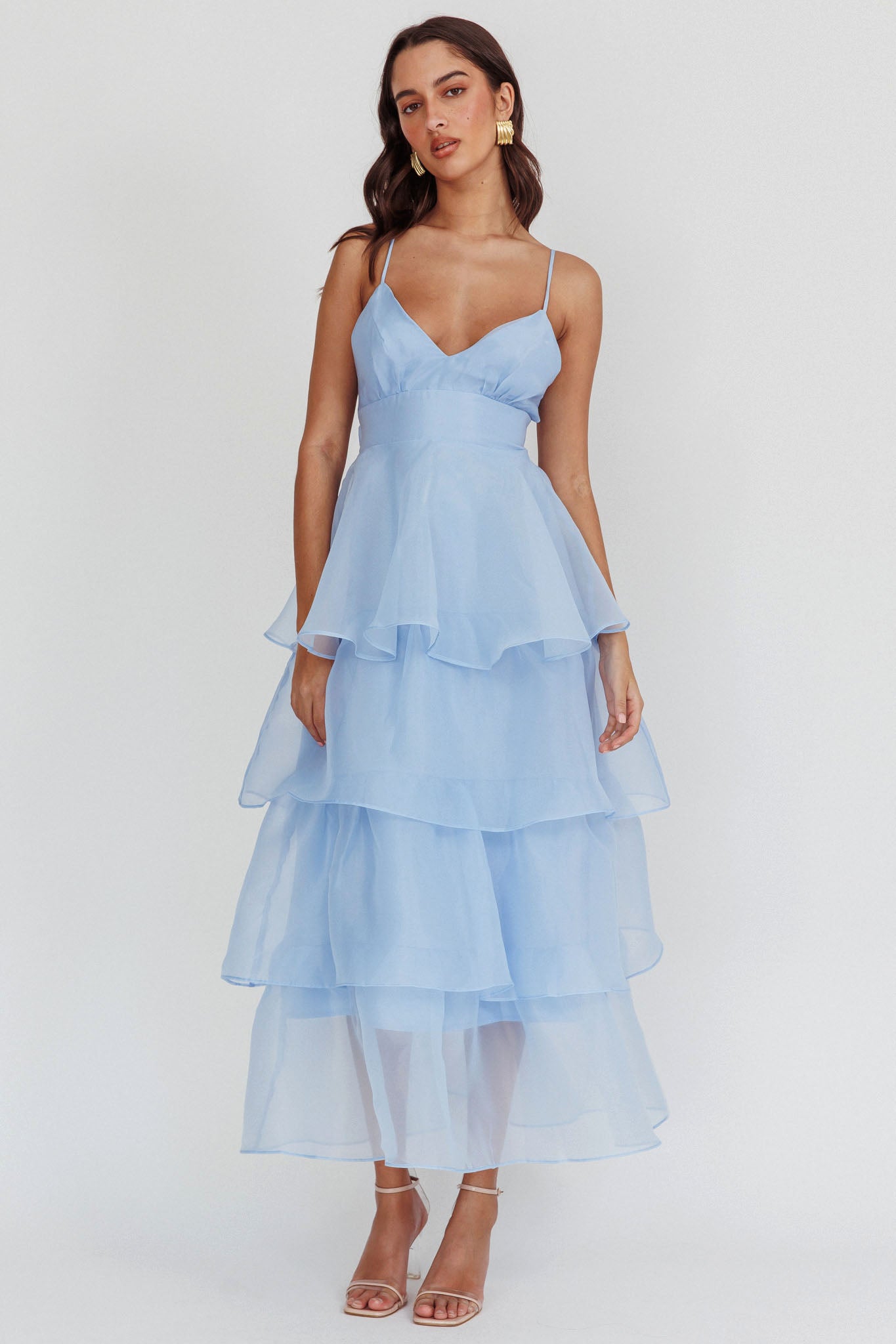 Made For You Tiered Ruffle Midi Dress Blue-Maymioy