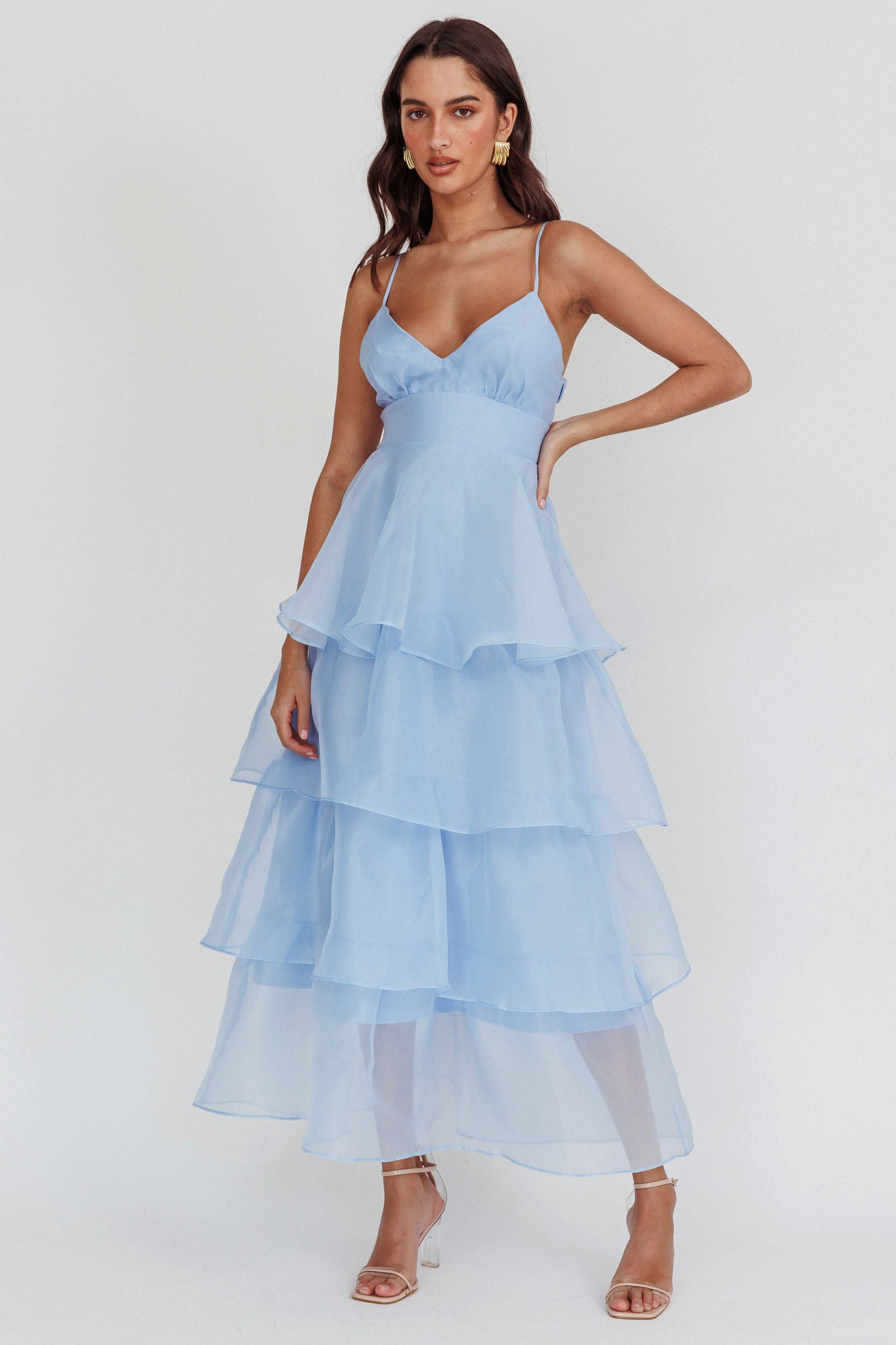 Made For You Tiered Ruffle Midi Dress Blue-Maymioy