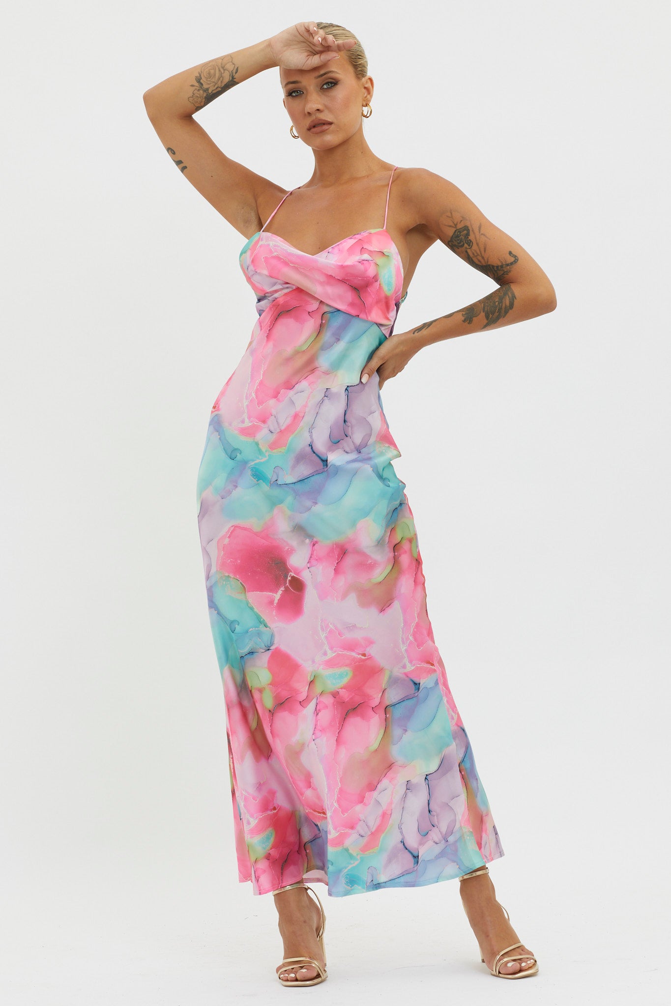 Libby Scoop Back Maxi Dress Abstract Pink-Maymioy
