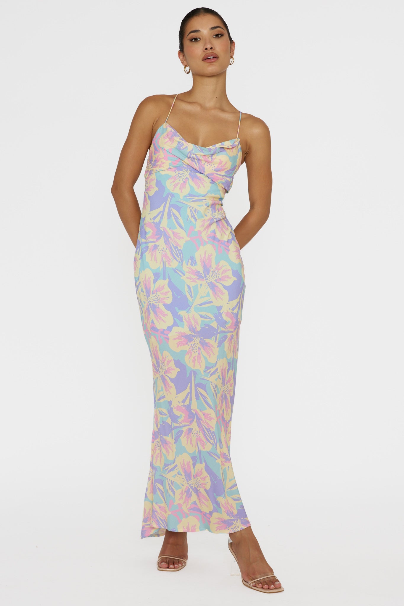 Libby Scoop Back Maxi Dress Floral Blue-Maymioy