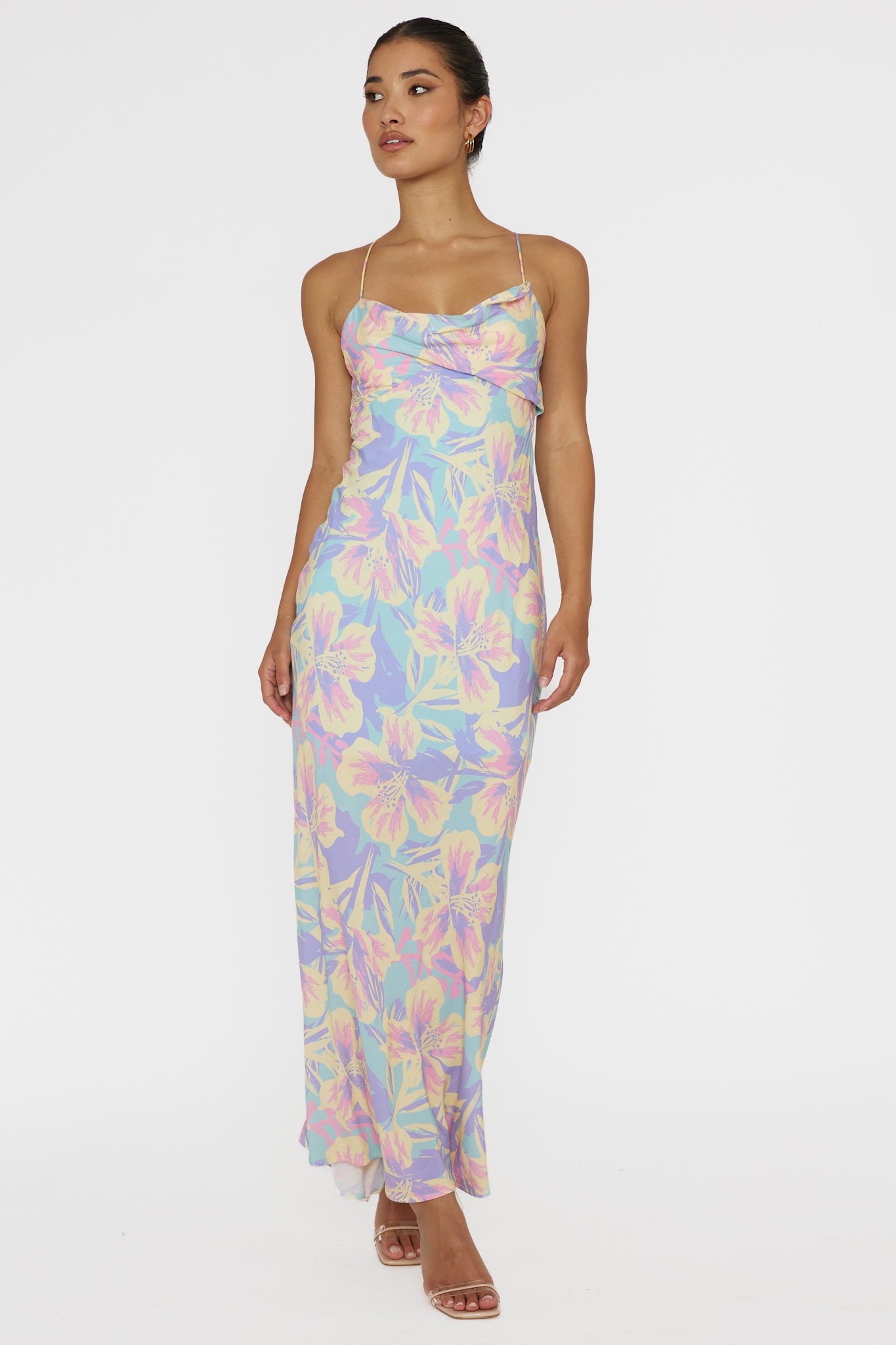 Libby Scoop Back Maxi Dress Floral Blue-Maymioy