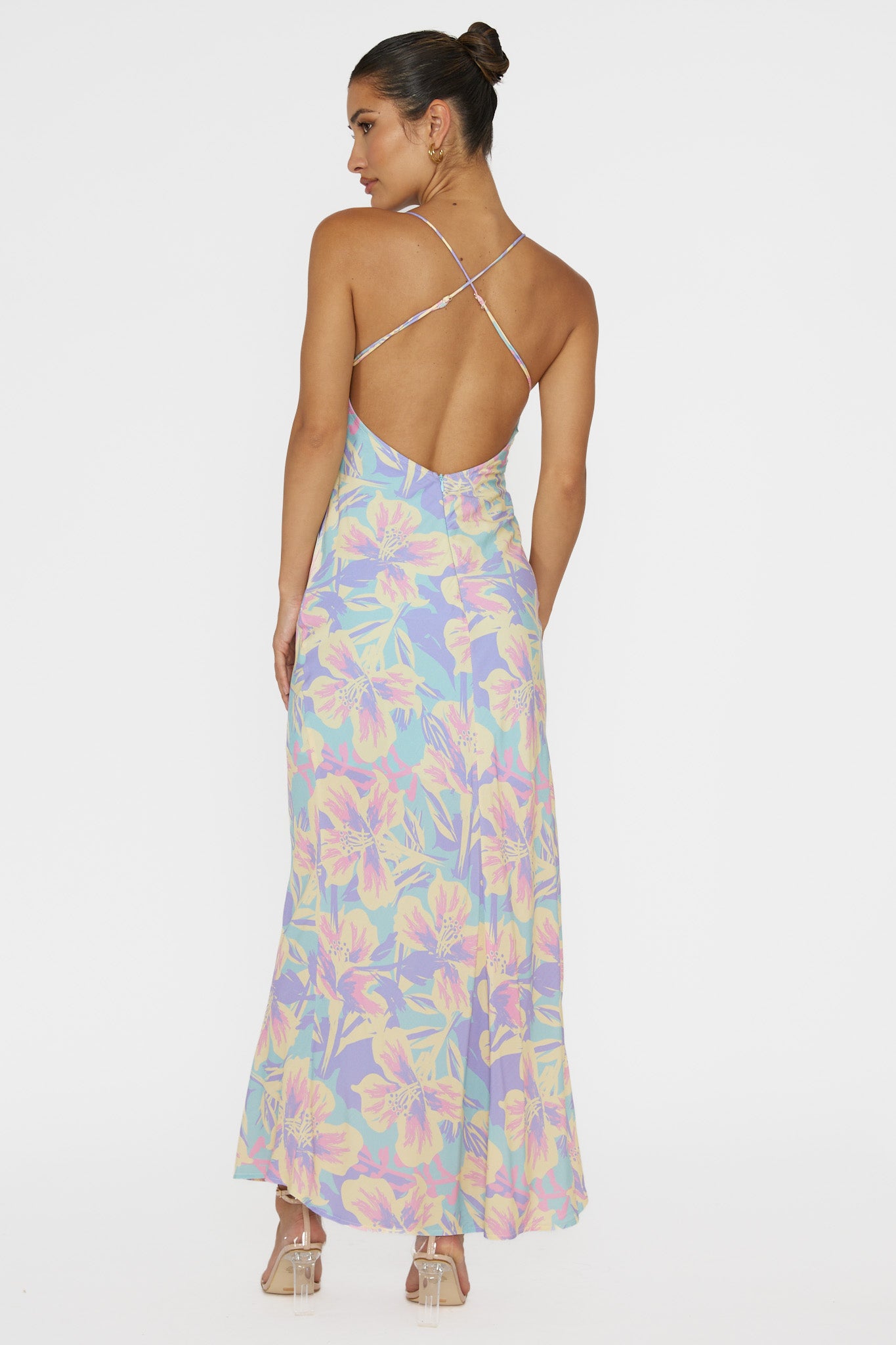 Libby Scoop Back Maxi Dress Floral Blue-Maymioy