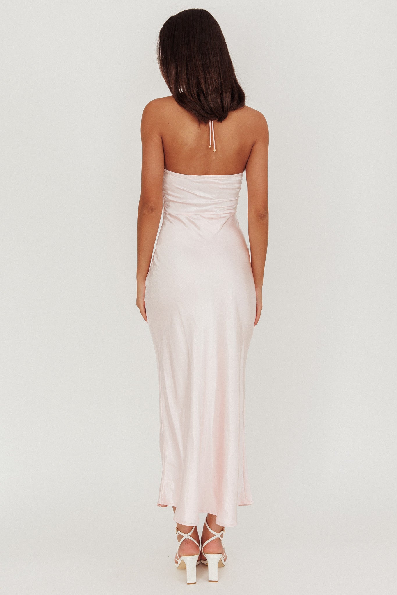 High Roller Flower Decoration Halter Dress Baby Pink-Maymioy