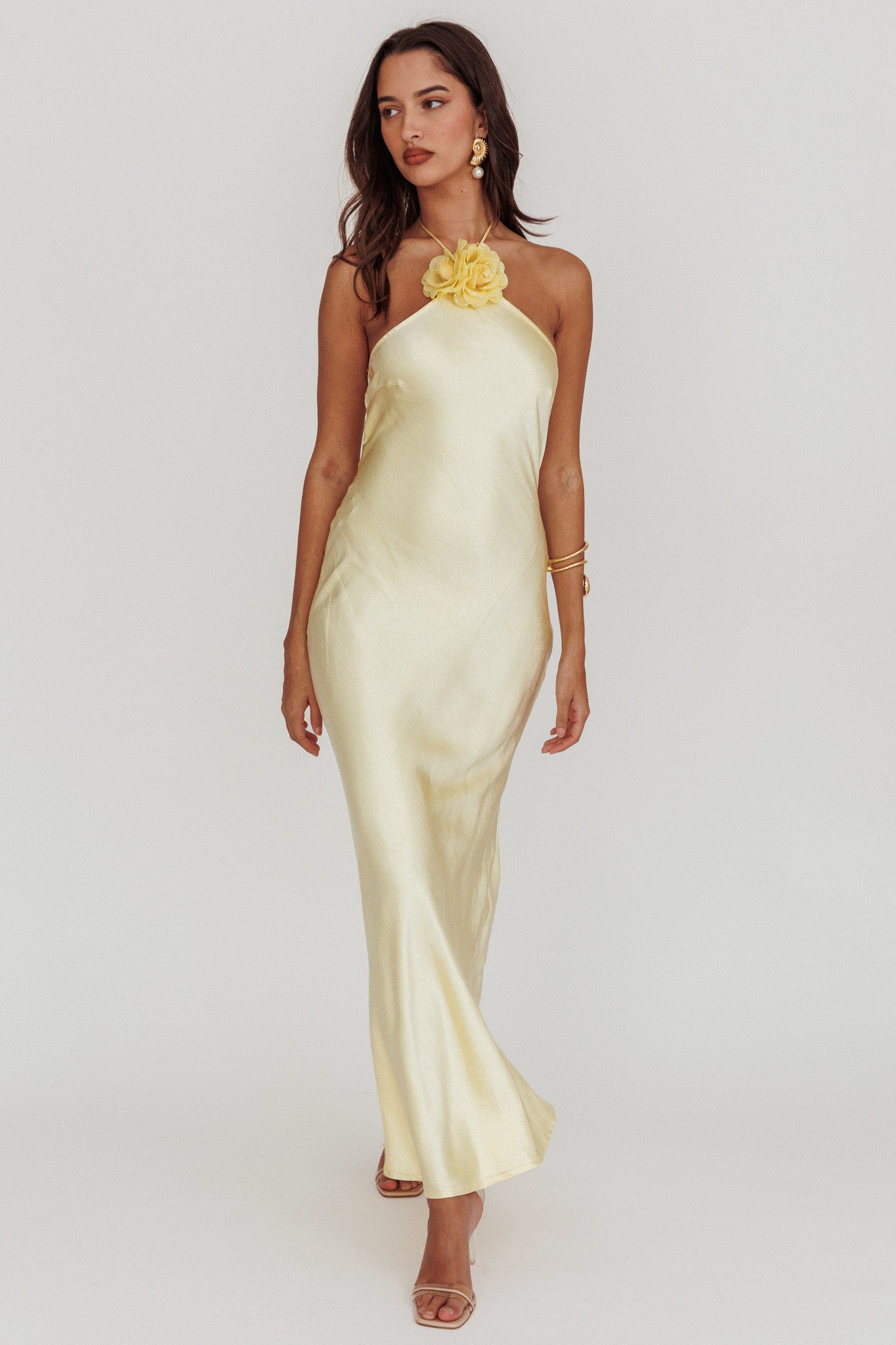 High Roller Flower Decoration Halter Dress Butter-Maymioy