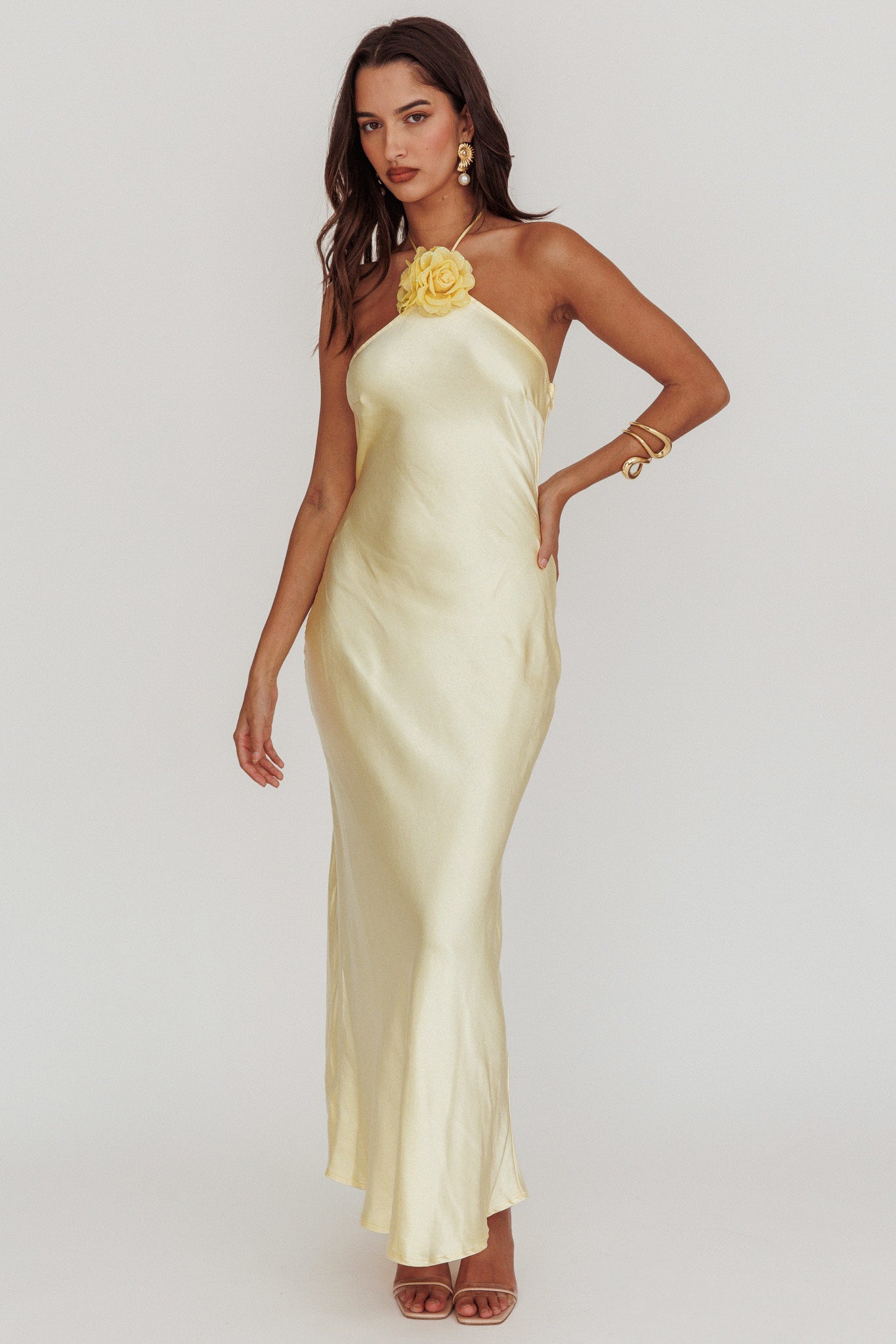 High Roller Flower Decoration Halter Dress Butter-Maymioy
