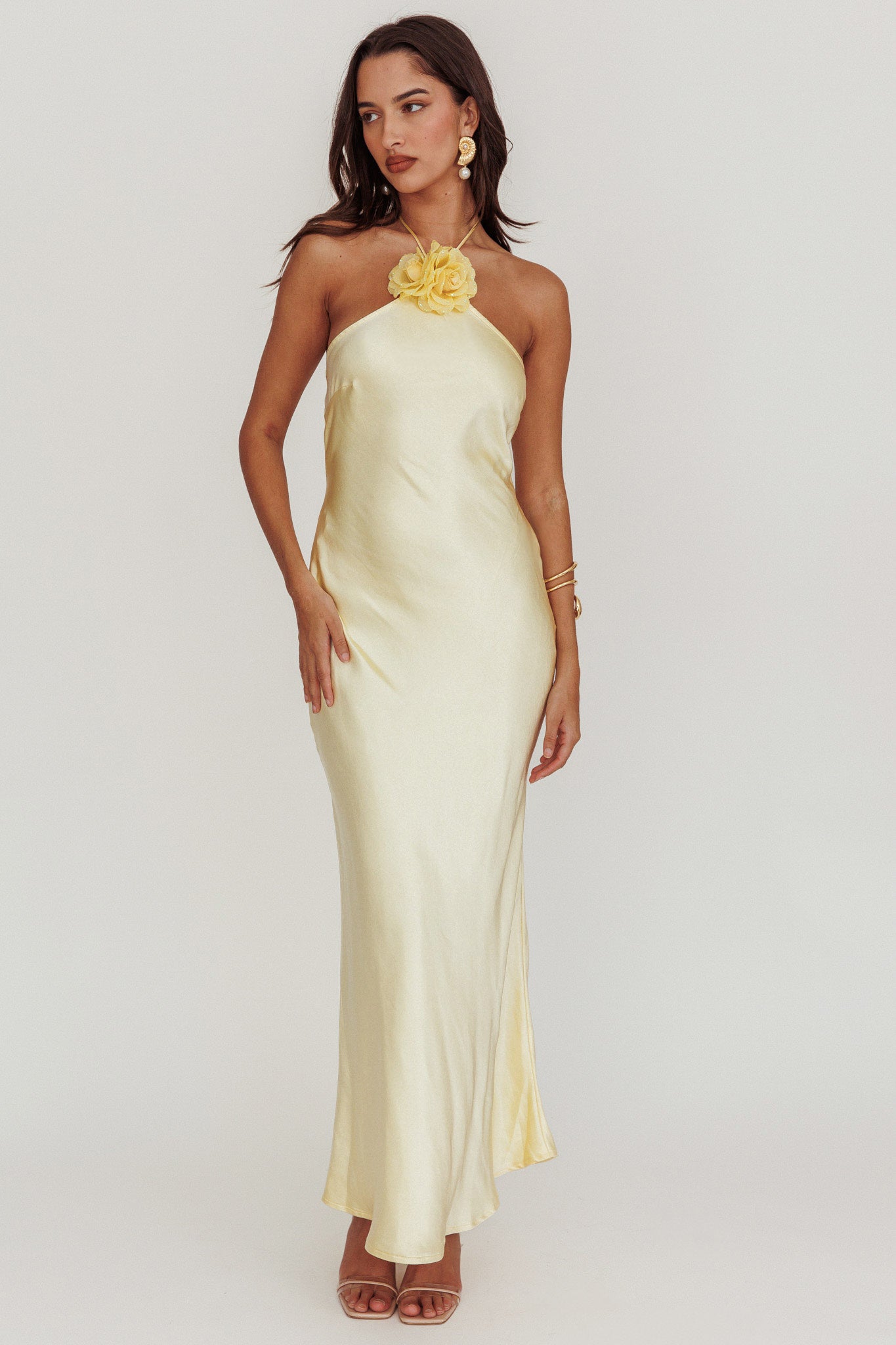 High Roller Flower Decoration Halter Dress Butter-Maymioy