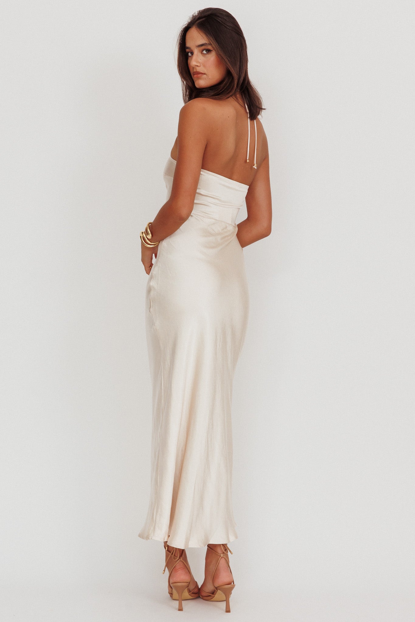 High Roller Flower Decoration Halter Dress Champagne-Maymioy