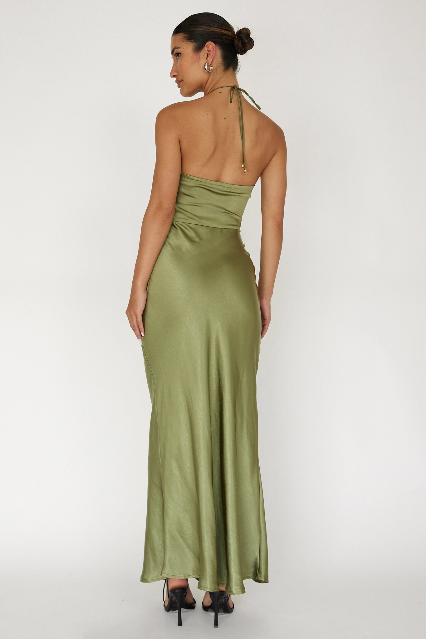 High Roller Flower Decoration Halter Dress Olive-Maymioy