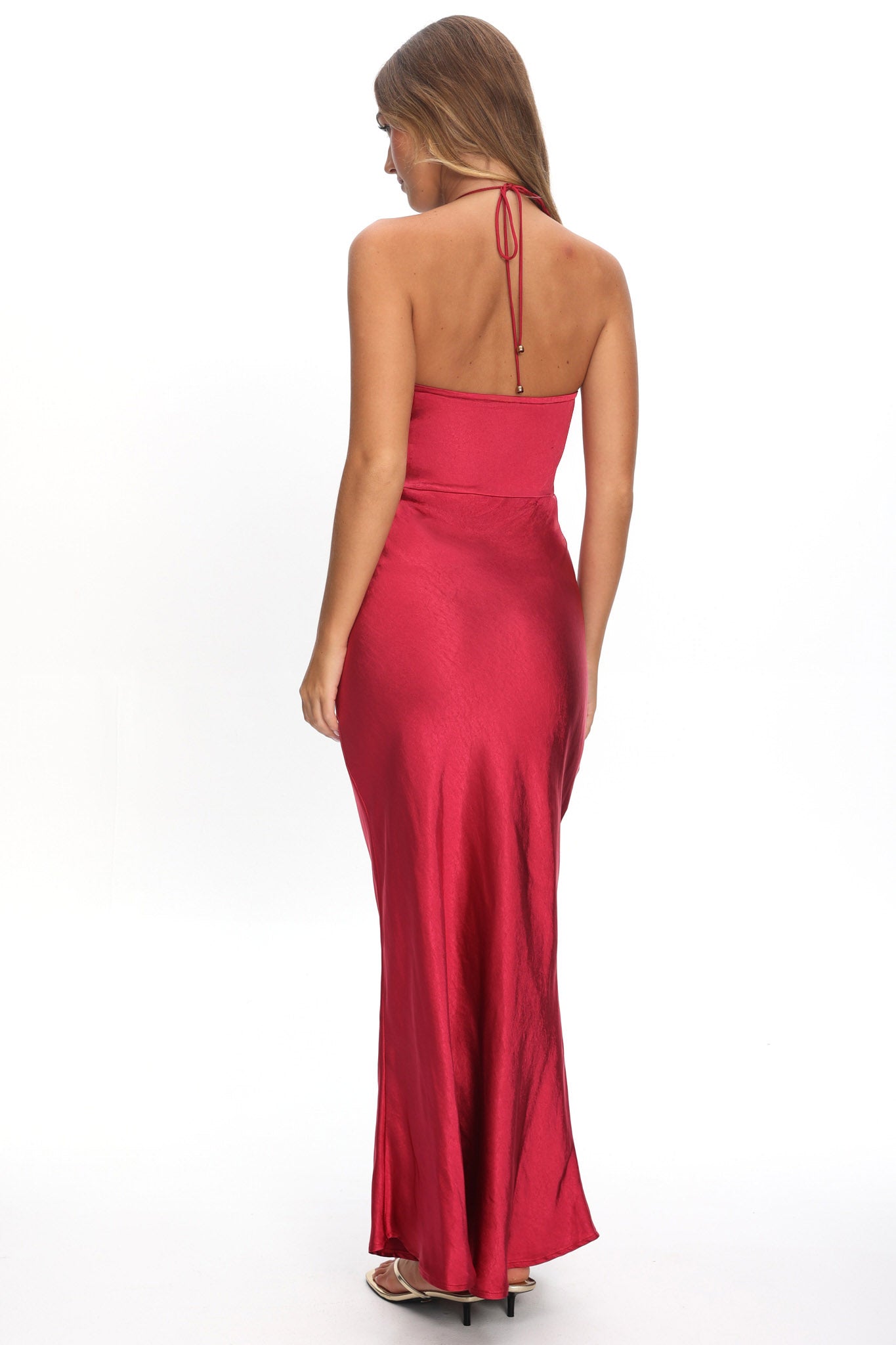 High Roller Flower Decoration Halter Dress Wine-Maymioy