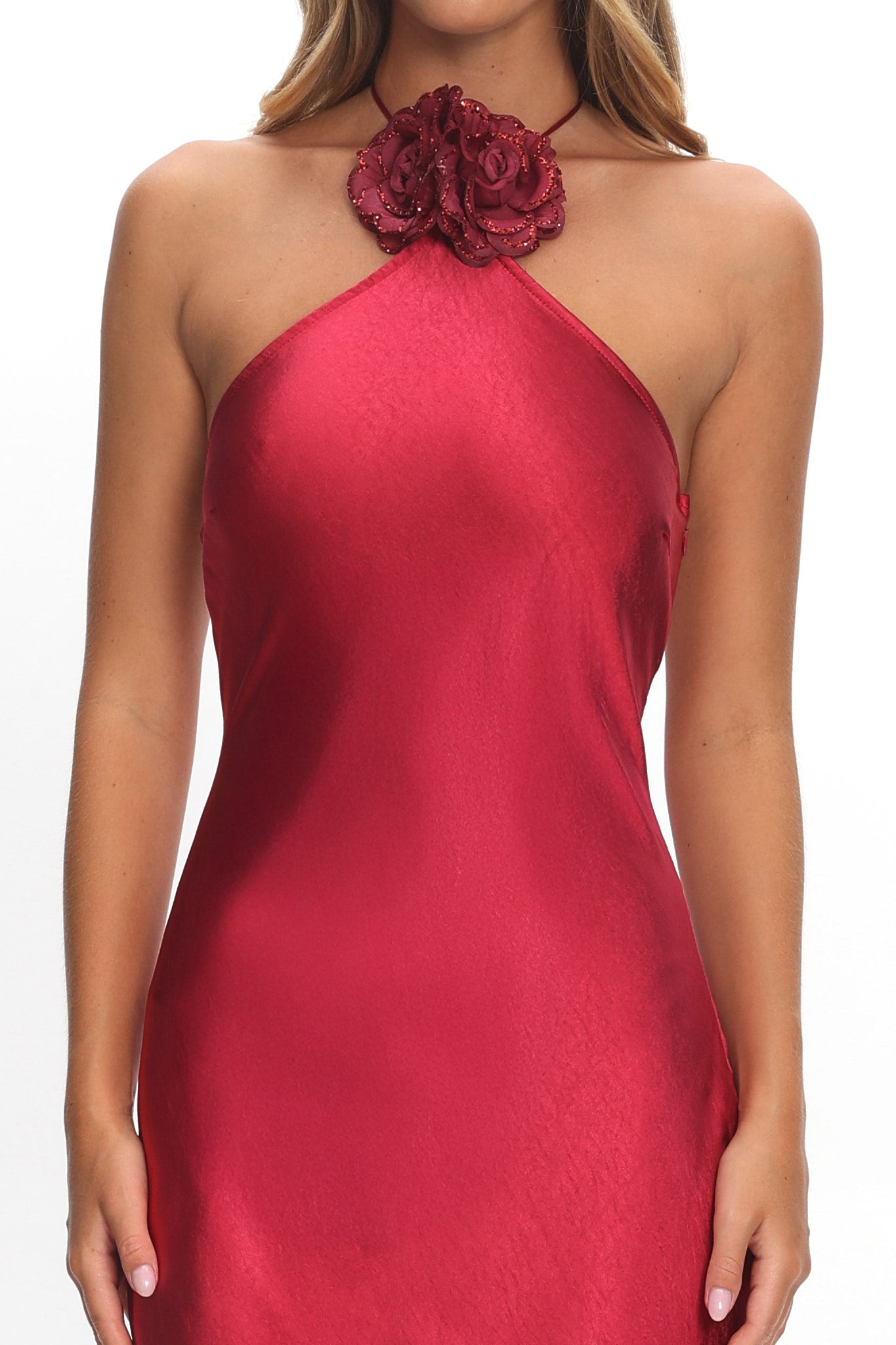 High Roller Flower Decoration Halter Dress Wine-Maymioy