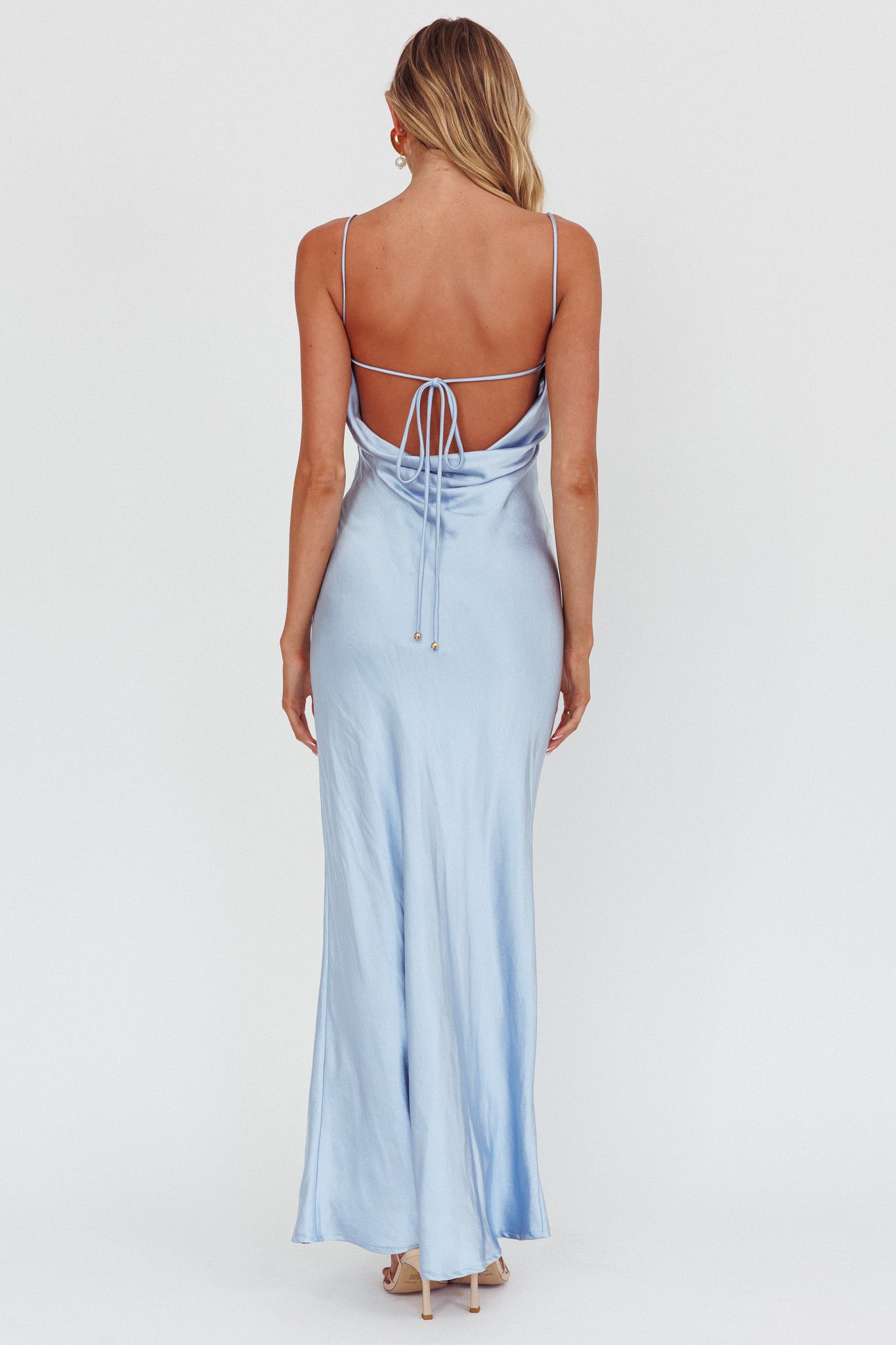High Roller Cowl Back Rosette Maxi Dress Blue-Maymioy