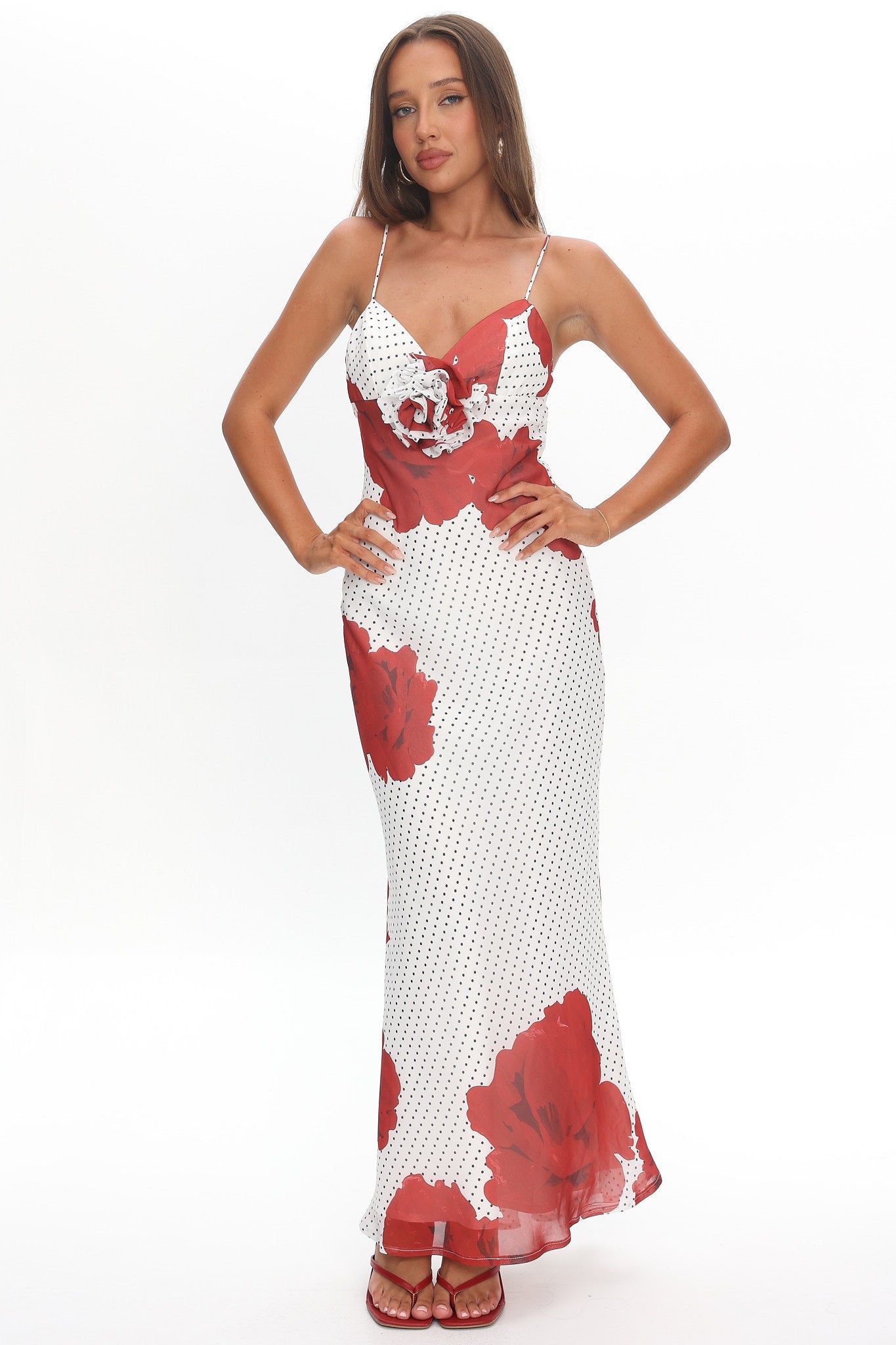 High Roller Rosette Maxi Dress Print White-Maymioy