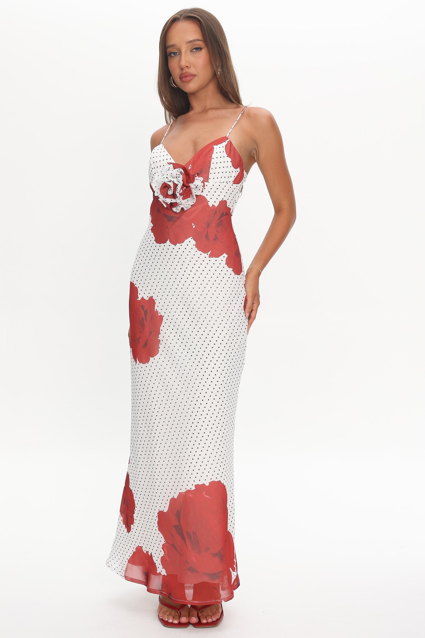 High Roller Rosette Maxi Dress Print White-Maymioy