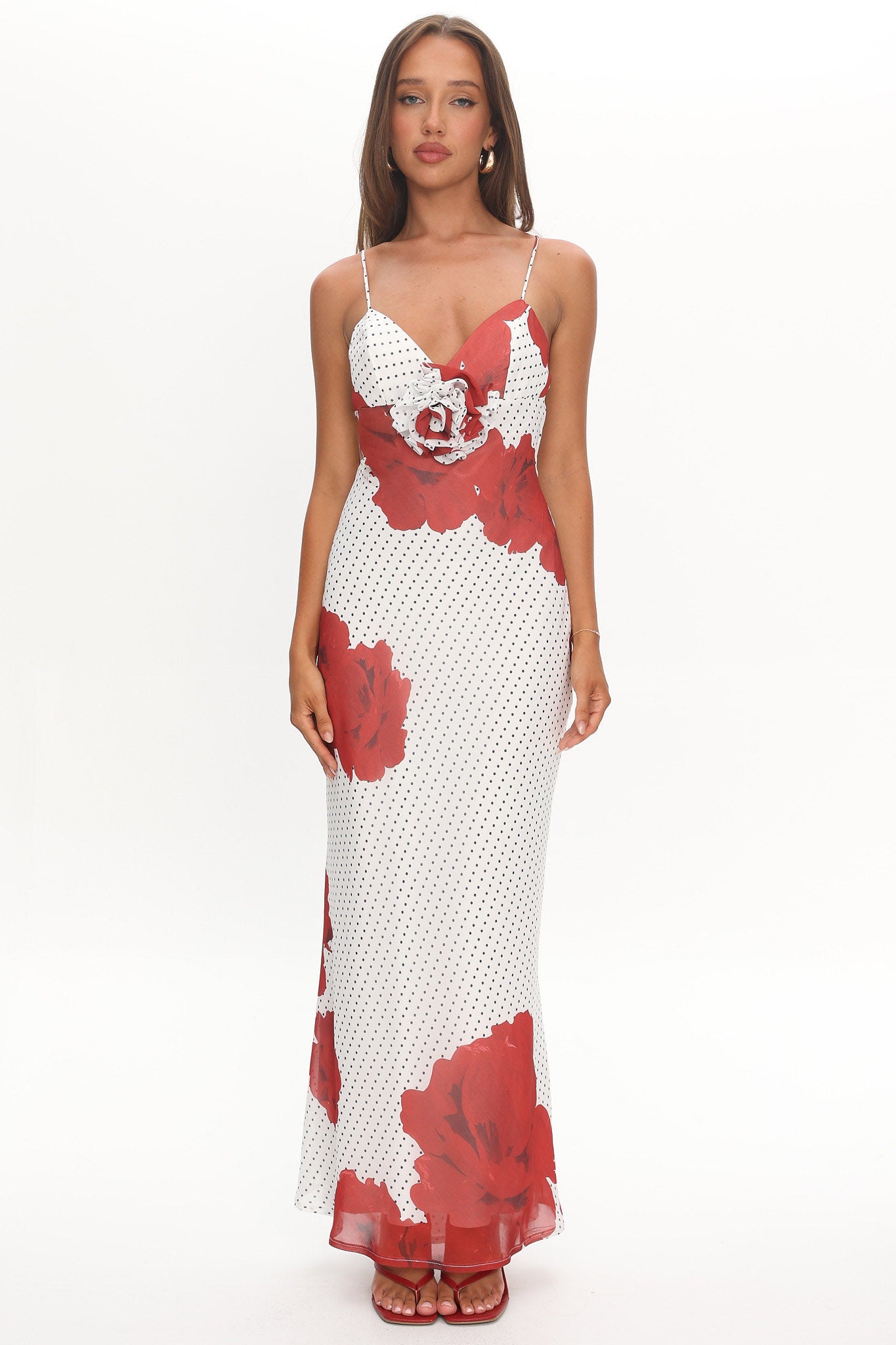 High Roller Rosette Maxi Dress Print White-Maymioy