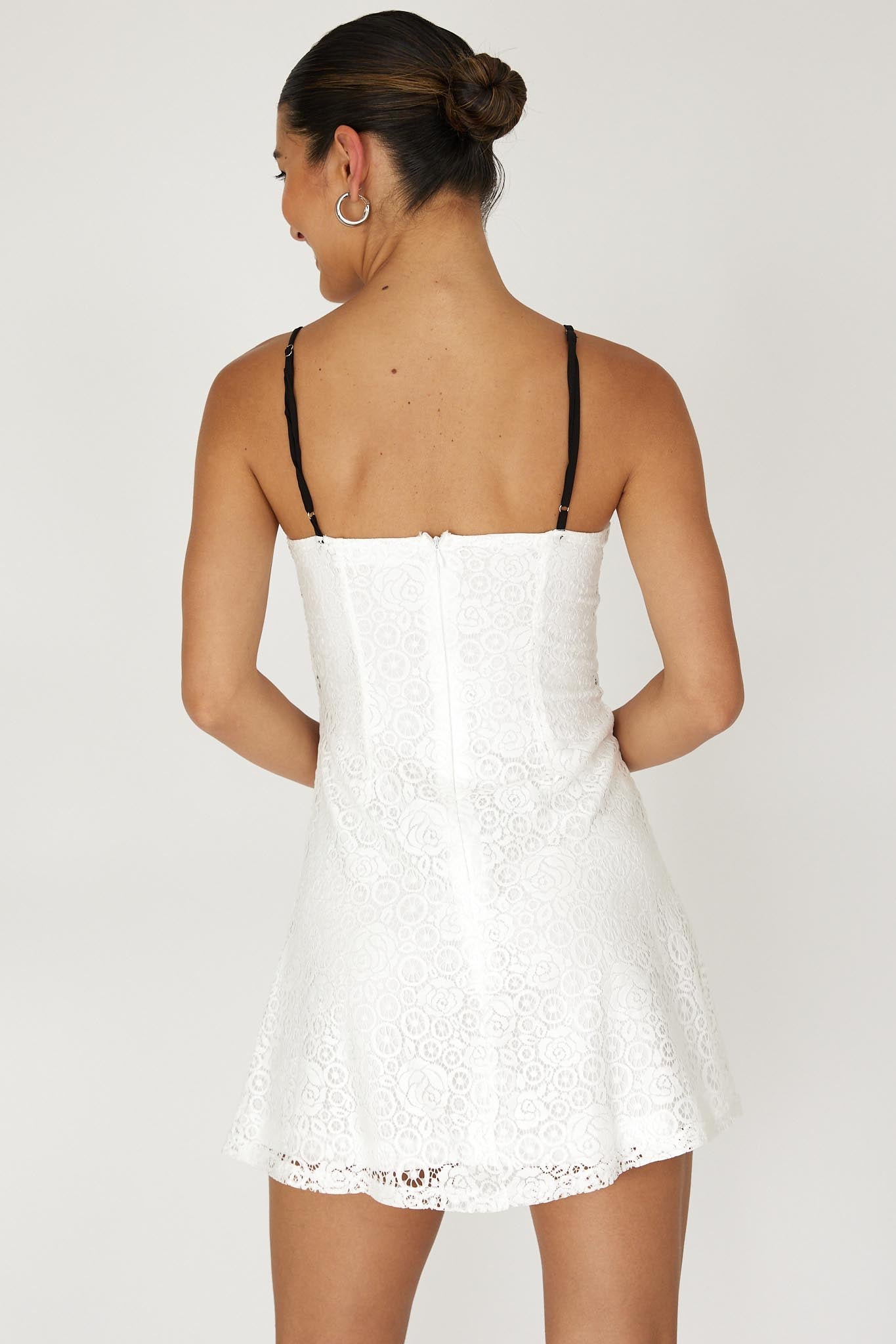 Find Your Way Lace Piping Mini Dress White-Maymioy
