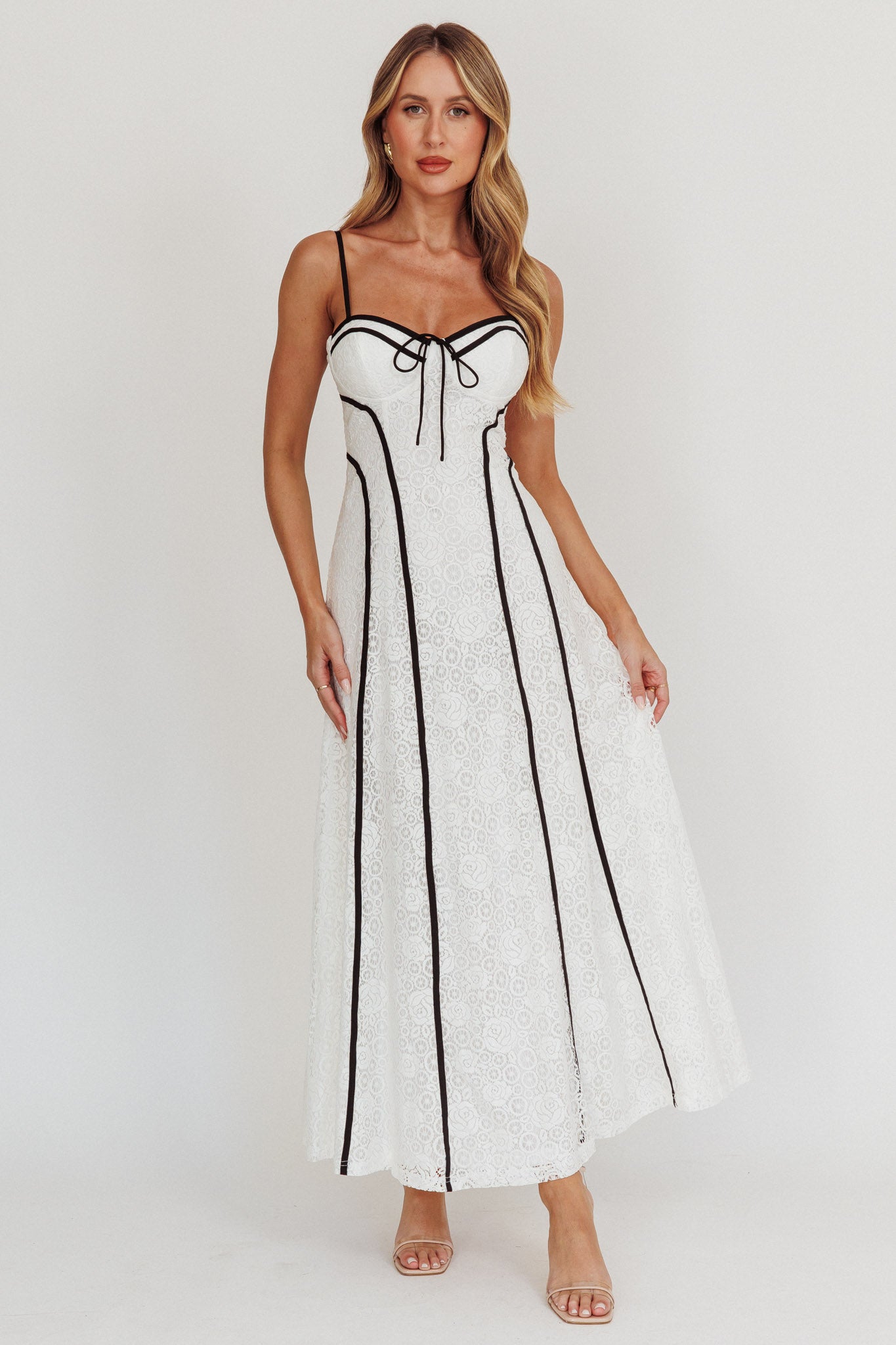 Find Your Way Lace Contrast Maxi Dress White-Maymioy