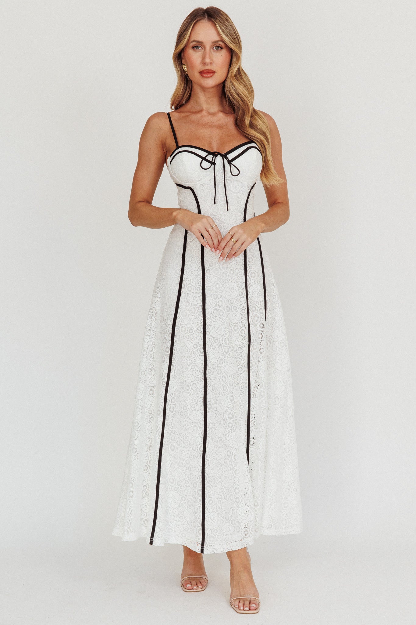 Find Your Way Lace Contrast Maxi Dress White-Maymioy